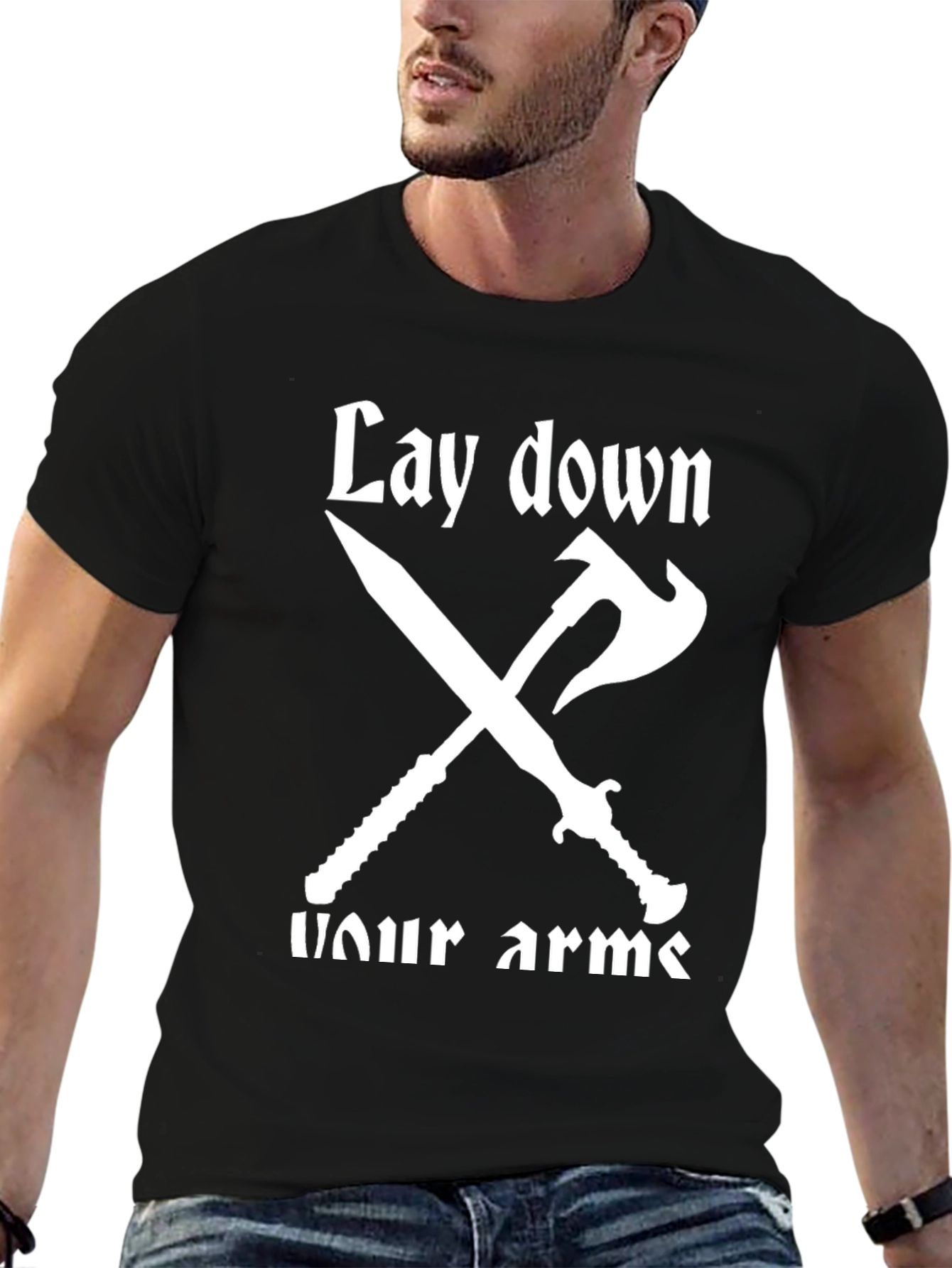 Black Lay Down Your Arms Black Graphic T-Shirt view 6
