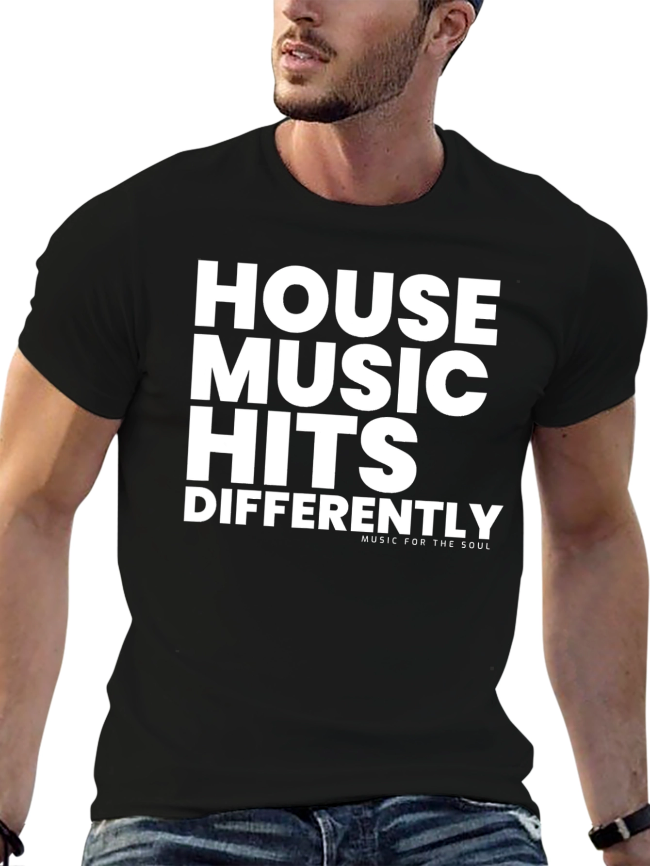Black House Music Hits Differently Black Graphic Tee view 6