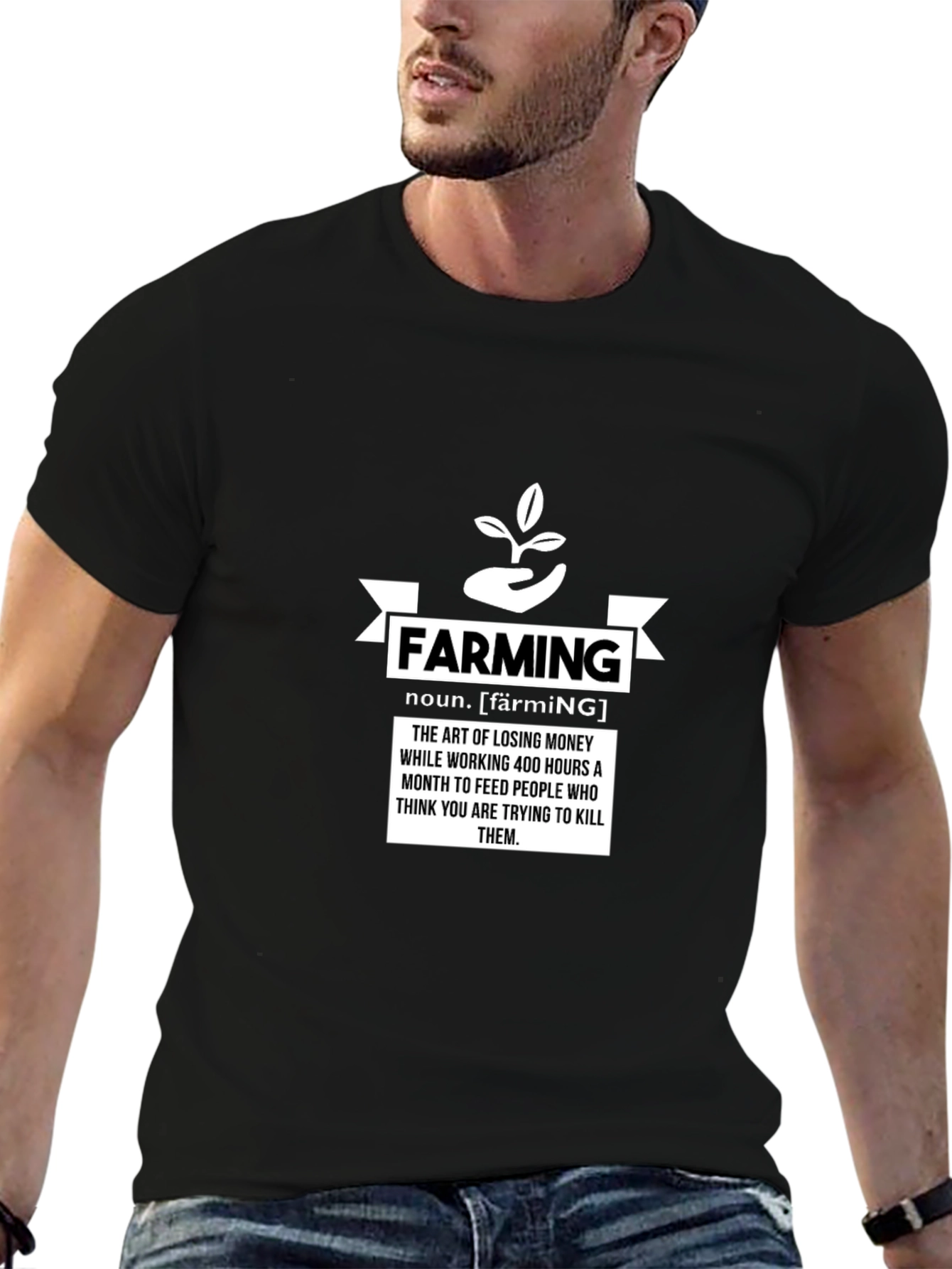 Black Farming Definition Graphic Tee - Black view 6