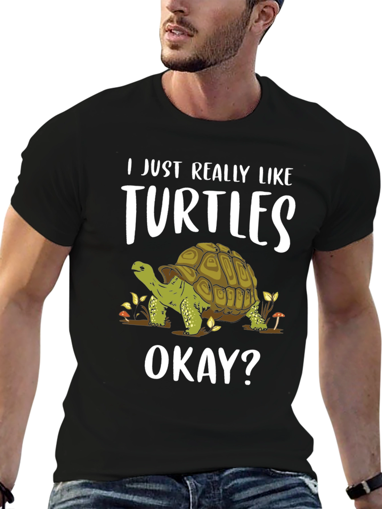Black Turtle Lover Tee - I Just Really Like Turtles Okay? T-Shirt view 6