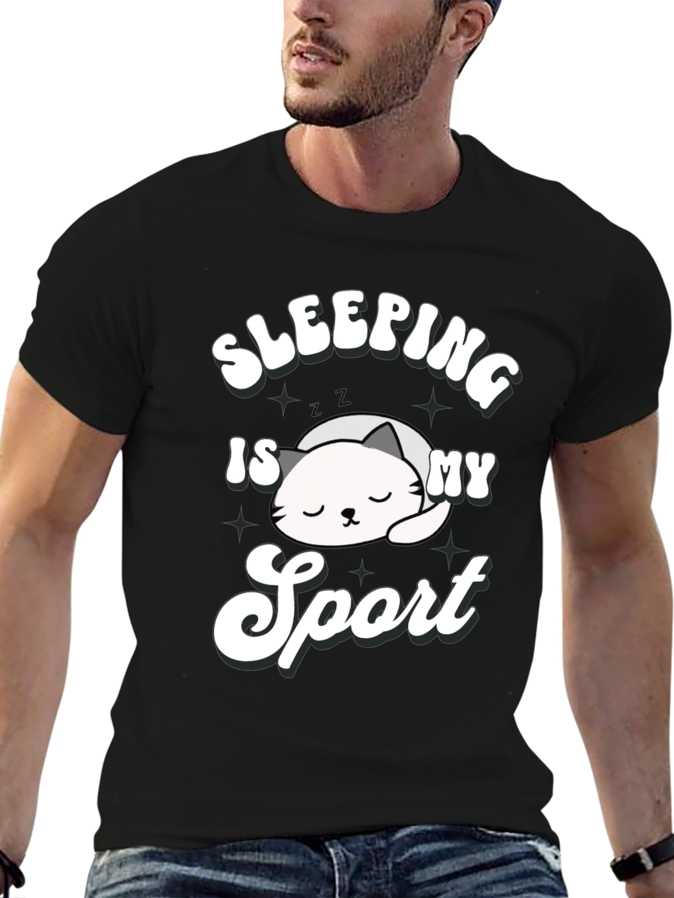 Black Sleeping is My Sport Black Graphic T-Shirt view 6
