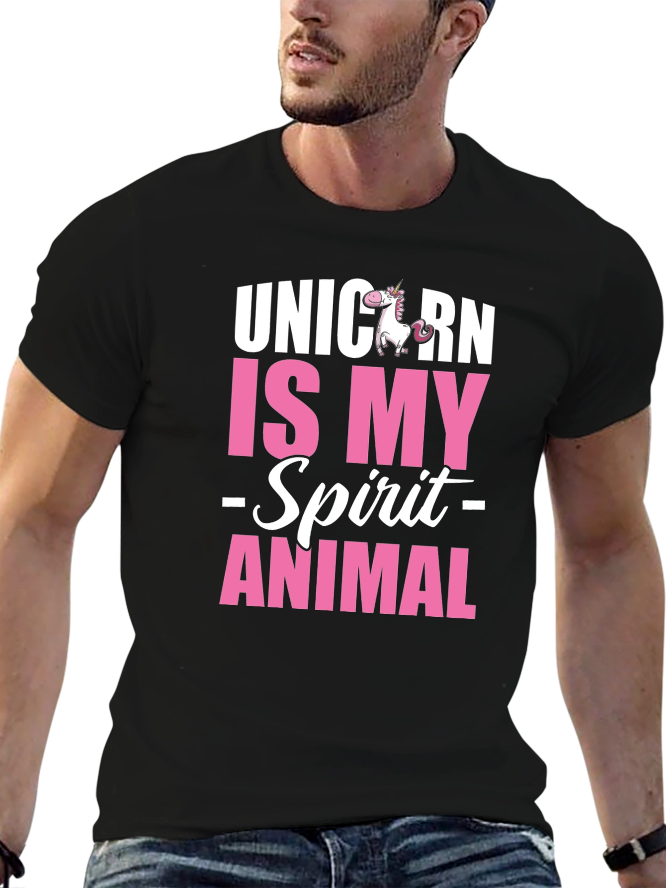 Black Unicorn Spirit Animal Graphic Tee - Black Cotton T-Shirt view 6