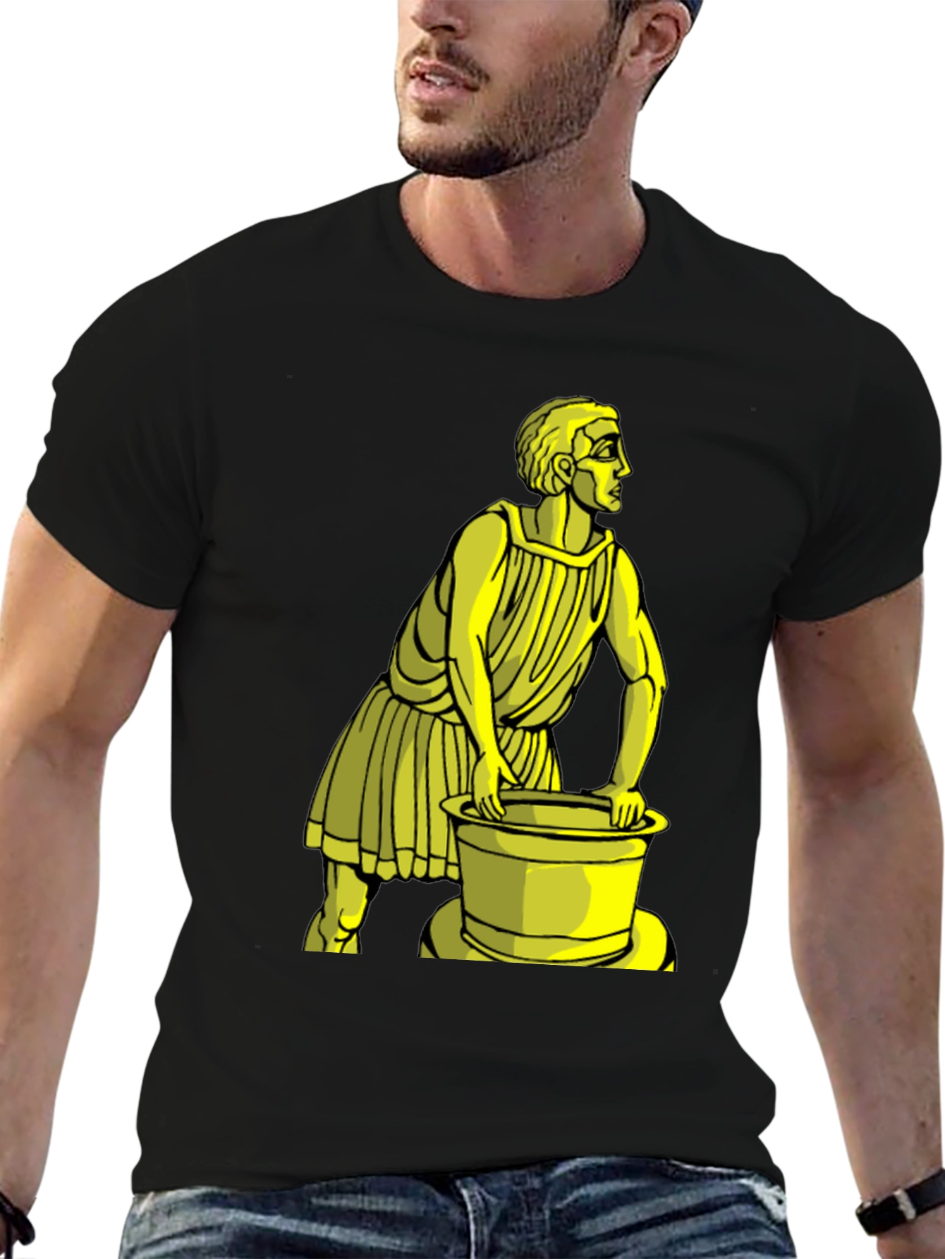 Black Black T-Shirt with Yellow Ancient Man Graphic view 6
