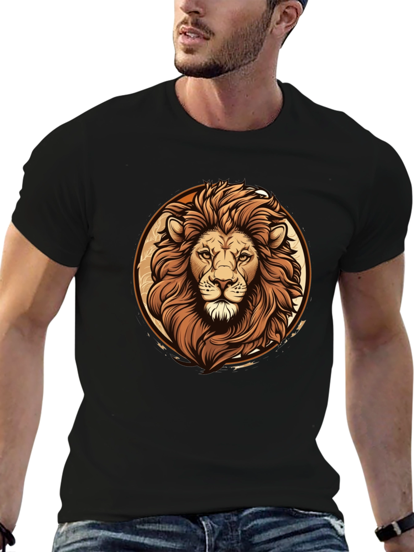 Black Lion Graphic Tee - Bold Animal Print Black T-Shirt view 6