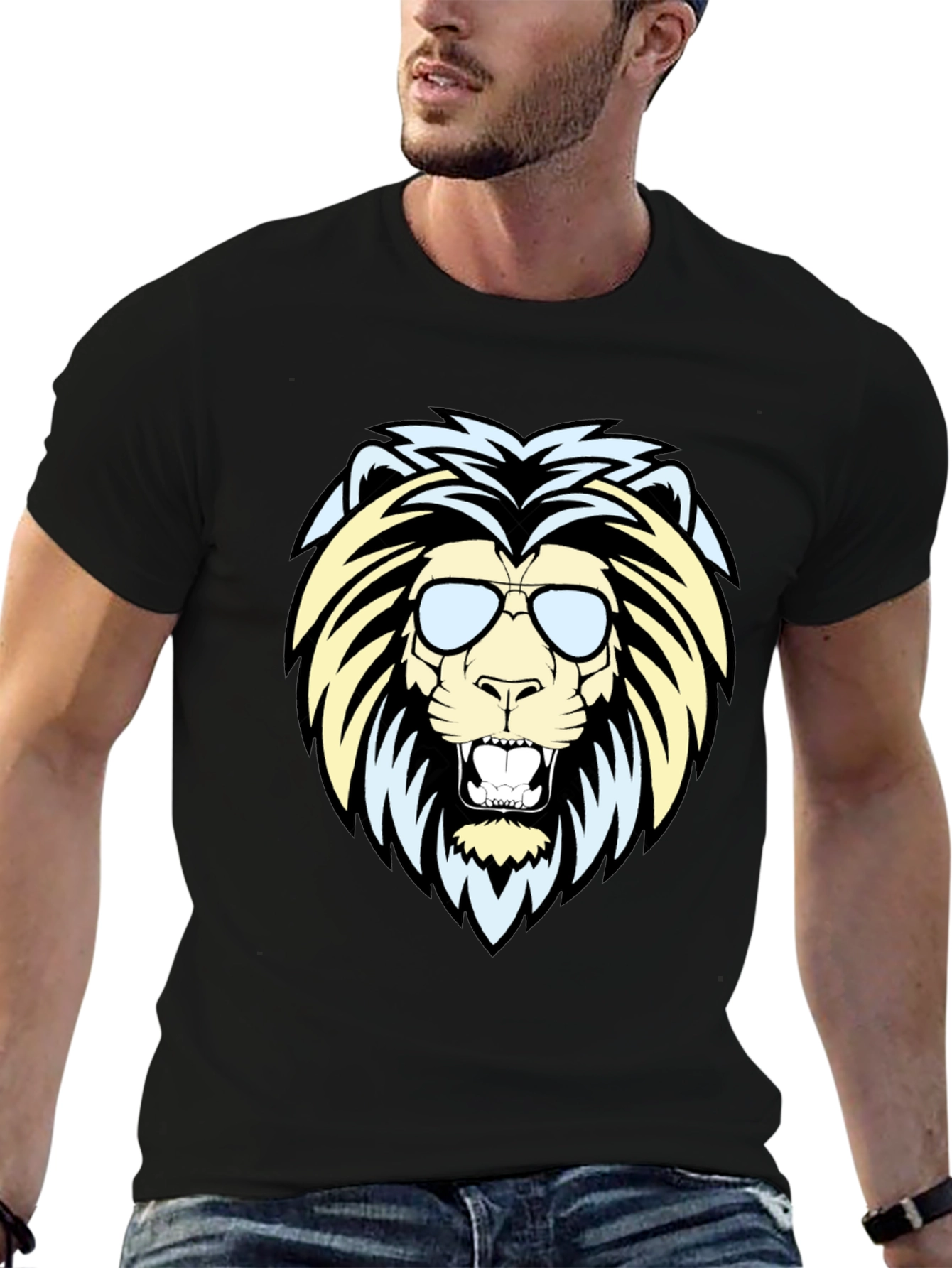 Black Cool Lion Graphic Tee - Men's Black T-Shirt view 6