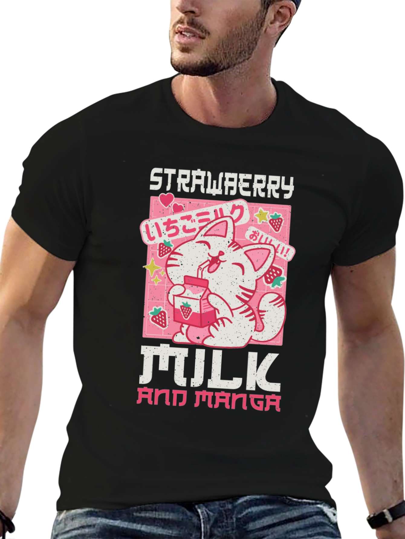 Black Strawberry Milk and Manga Graphic Tee view 6