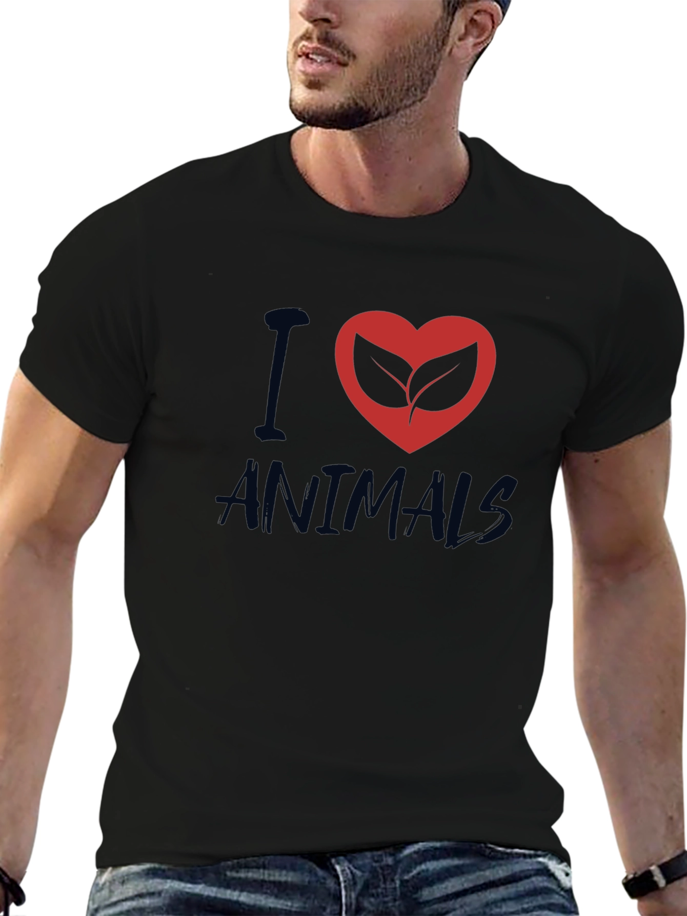 Black I Heart Animals Graphic T-Shirt - Vegan Friendly view 6