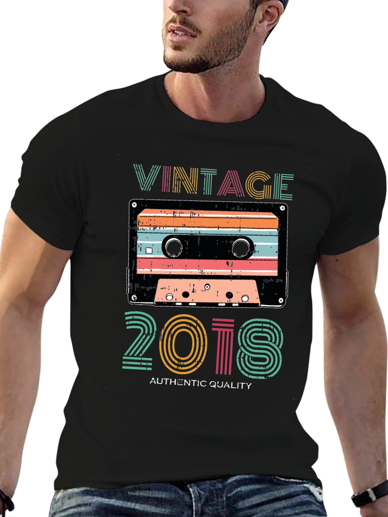 Black Vintage 2018 Cassette Tape Graphic T-Shirt view 6