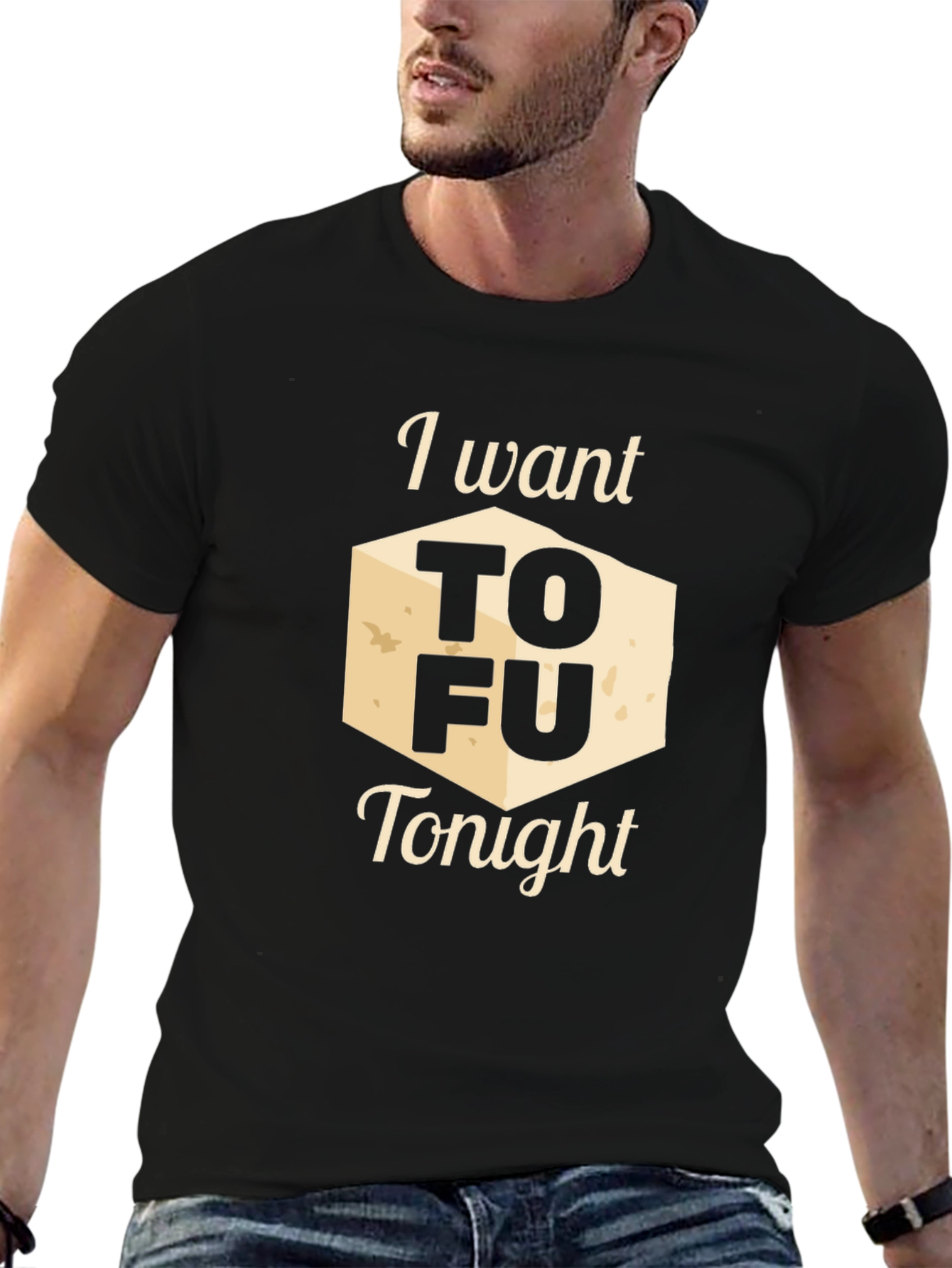 Black I Want Tofu Tonight Graphic Tee - Novelty Shirt view 6