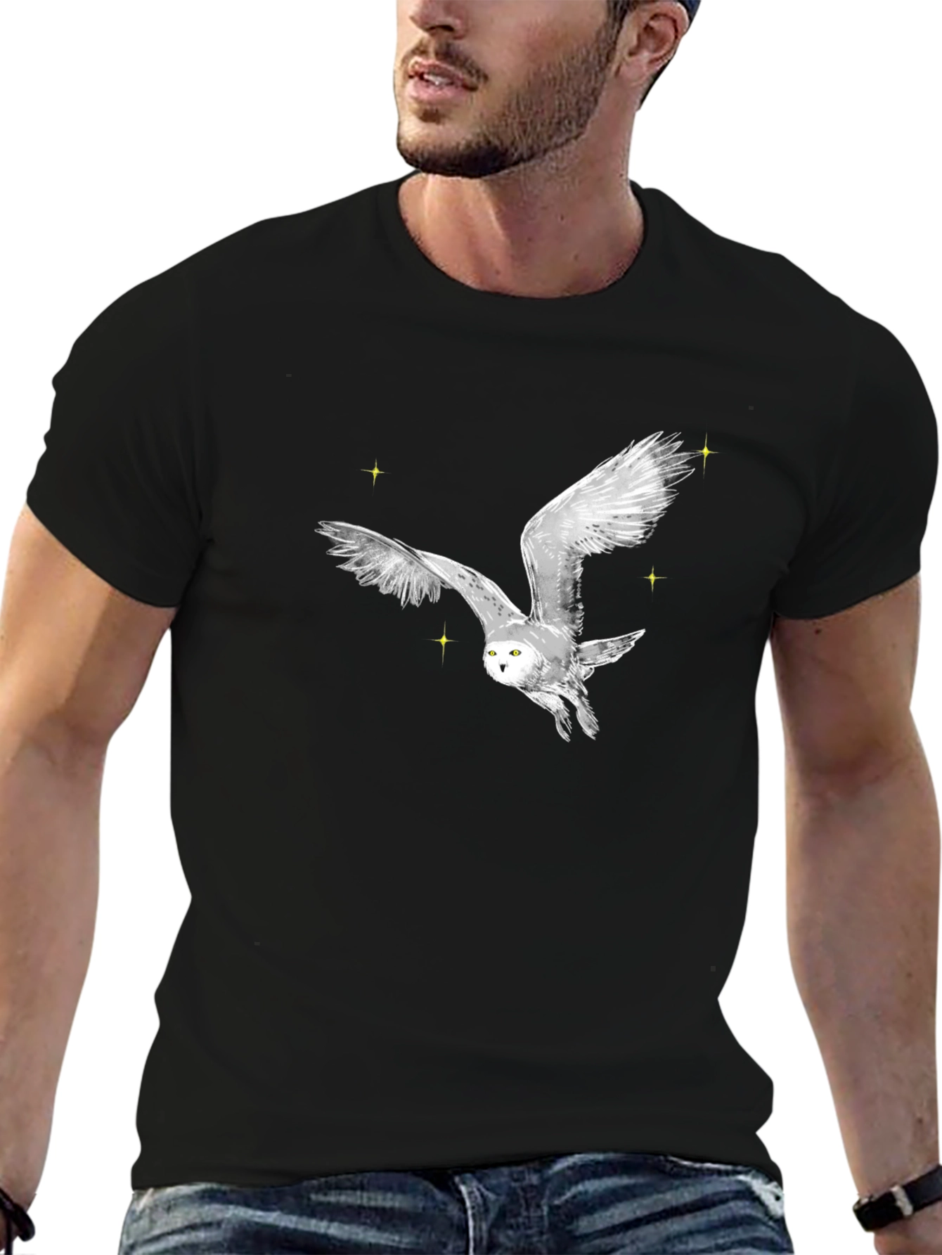 Black Owl Flight Graphic Tee - Black Cotton Blend view 6
