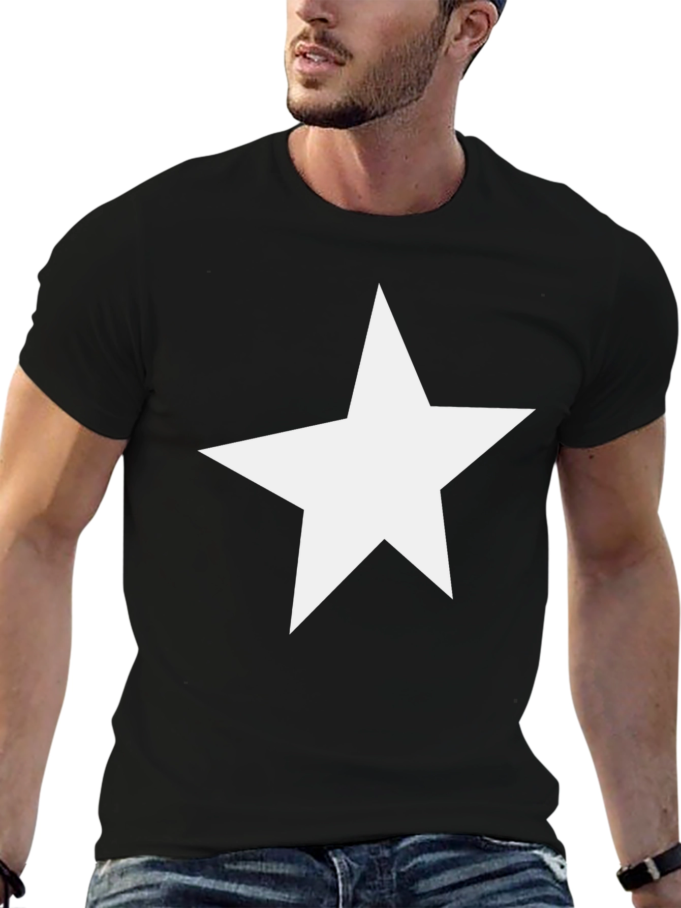 Black Star Graphic Black Cotton T-Shirt view 6