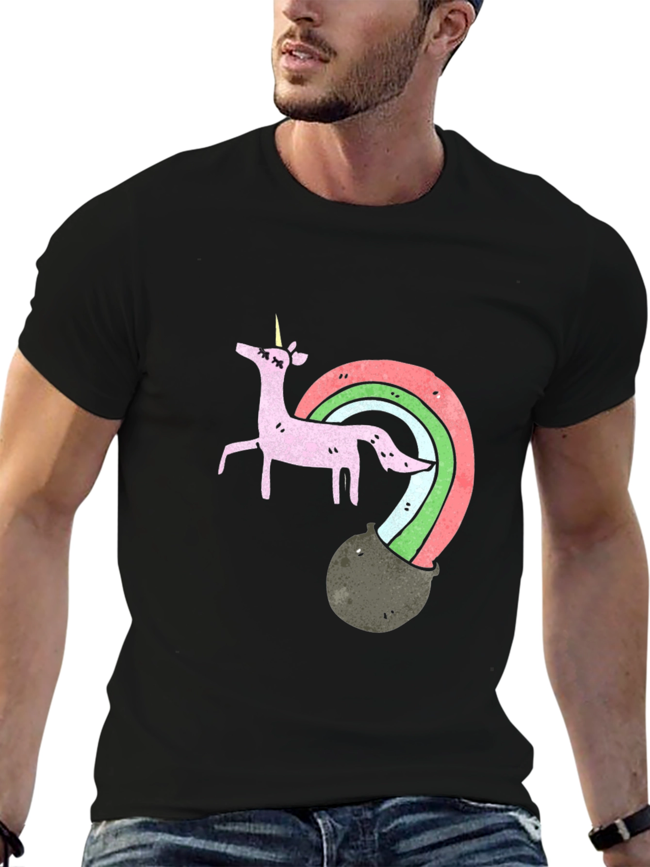 Black Unicorn Rainbow Pot T-Shirt view 6