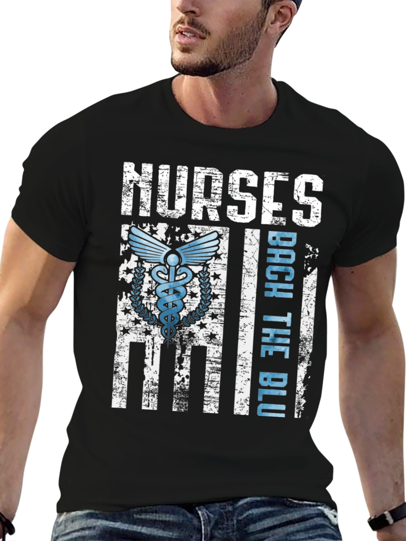 Black Nurses Back The Blue T-Shirt - Healthcare Support Apparel view 6