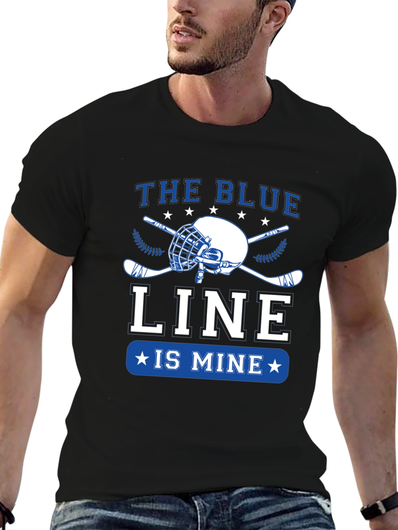 Black The Blue Line is Mine Hockey T-Shirt view 6