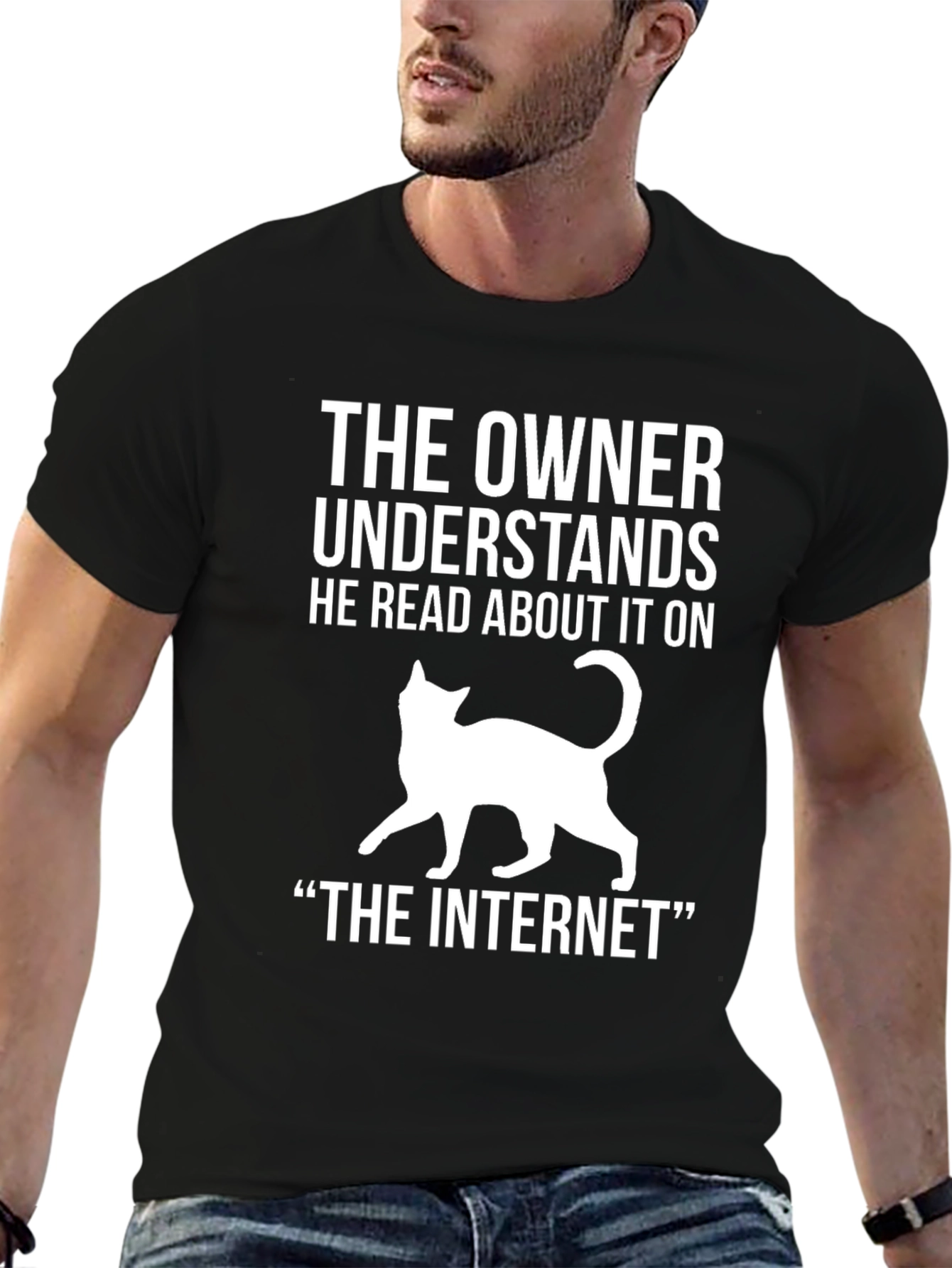 Black Cat Owner Humor T-Shirt view 6