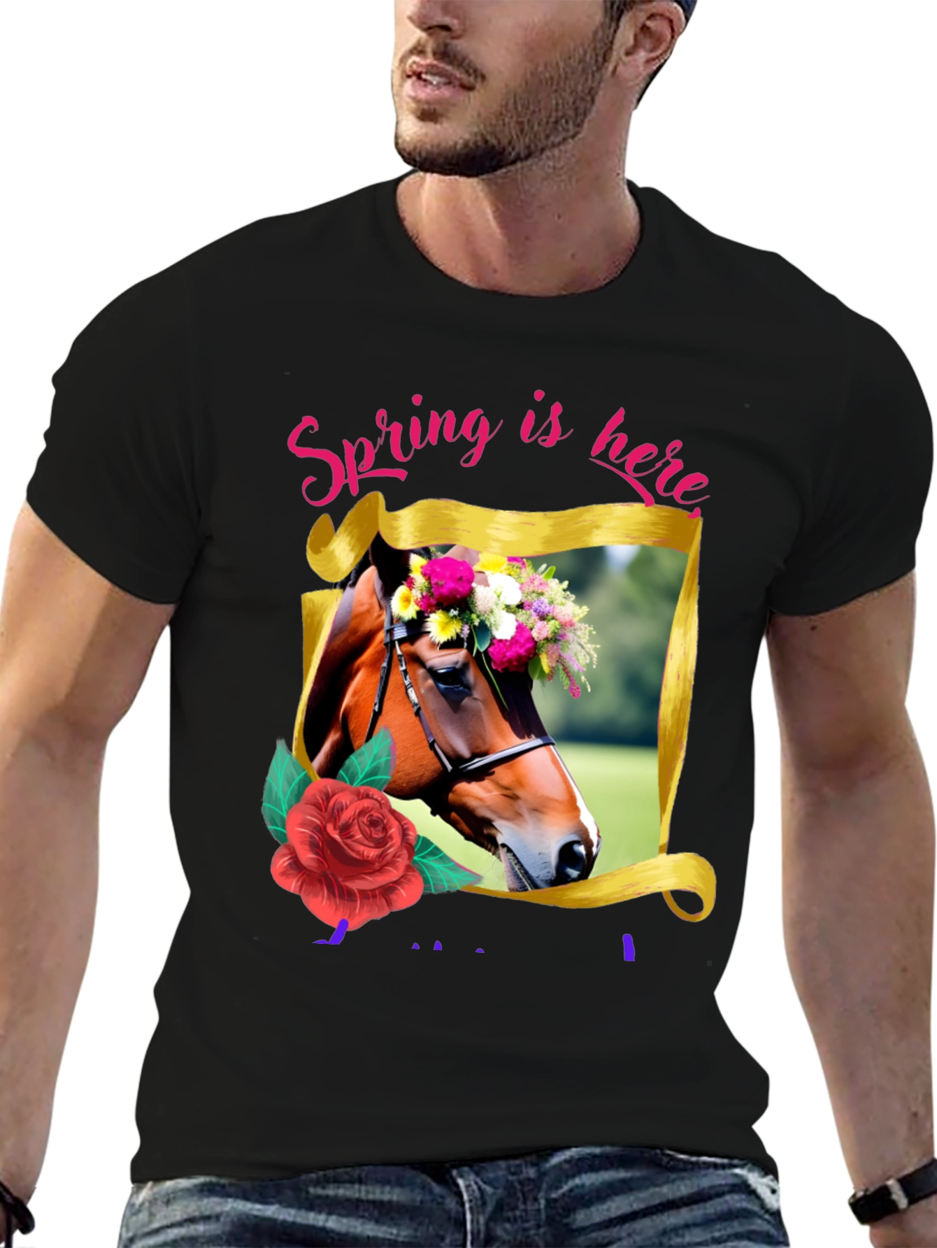 Black Spring Horse Graphic Tee view 6