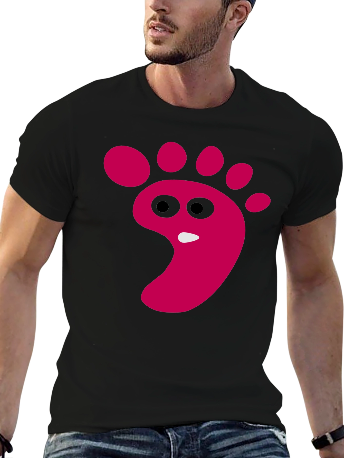 Black Funny Footprint Graphic T-Shirt - Black Cotton Tee view 6