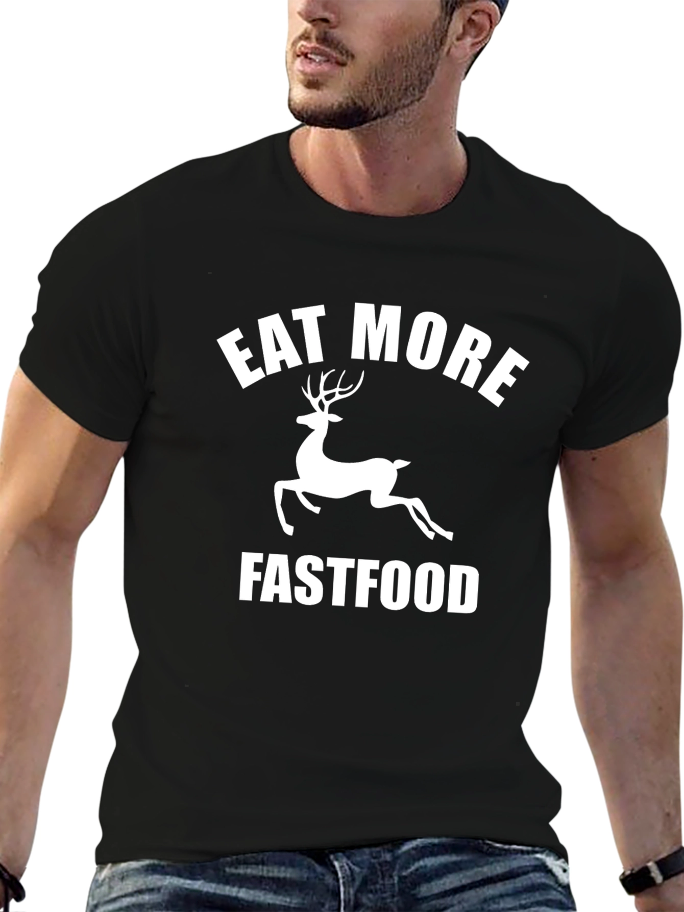 Black Eat More Deer Fast Food Funny Black T-Shirt view 6