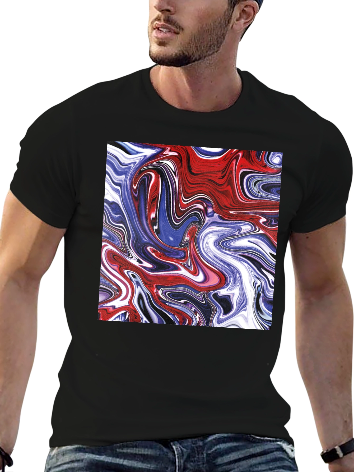 Black Swirled Paint Graphic Tee - Cool Abstract Art T-Shirt view 6