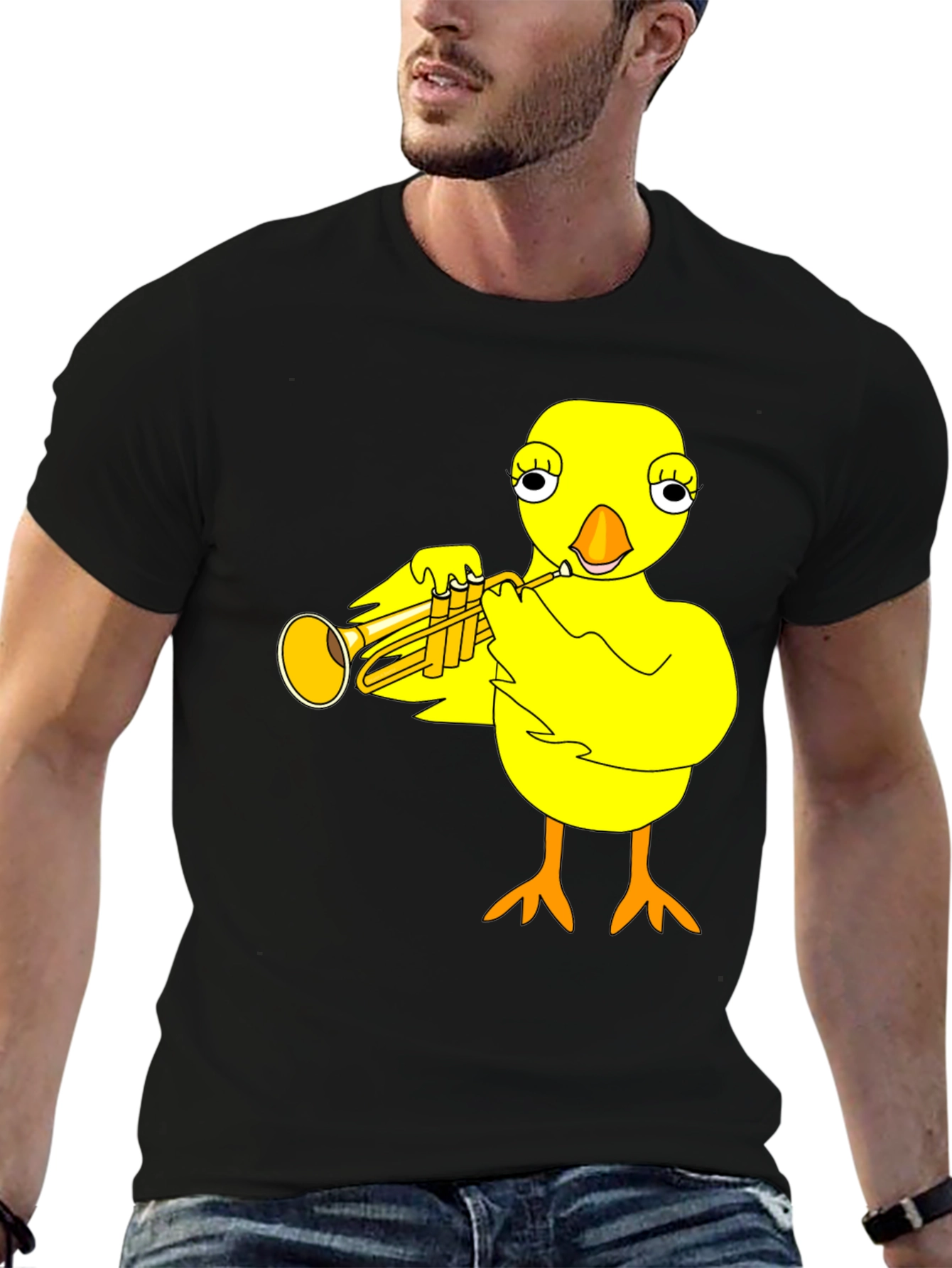 Black Funny Chick Trumpet Player Graphic Tee view 6