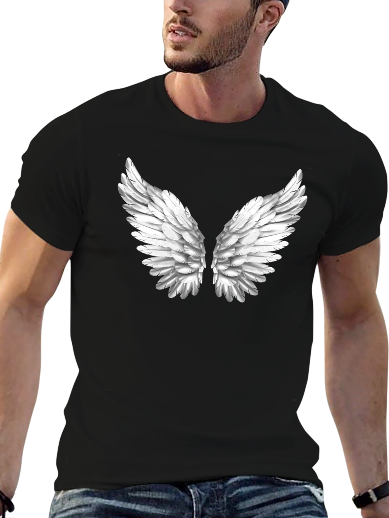 Black Angel Wings Graphic Tee - Black Cotton Comfort view 6