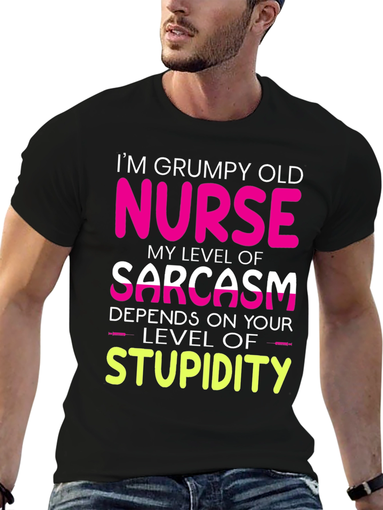 Black Grumpy Old Nurse T-Shirt Sarcasm Level Funny Tee view 6