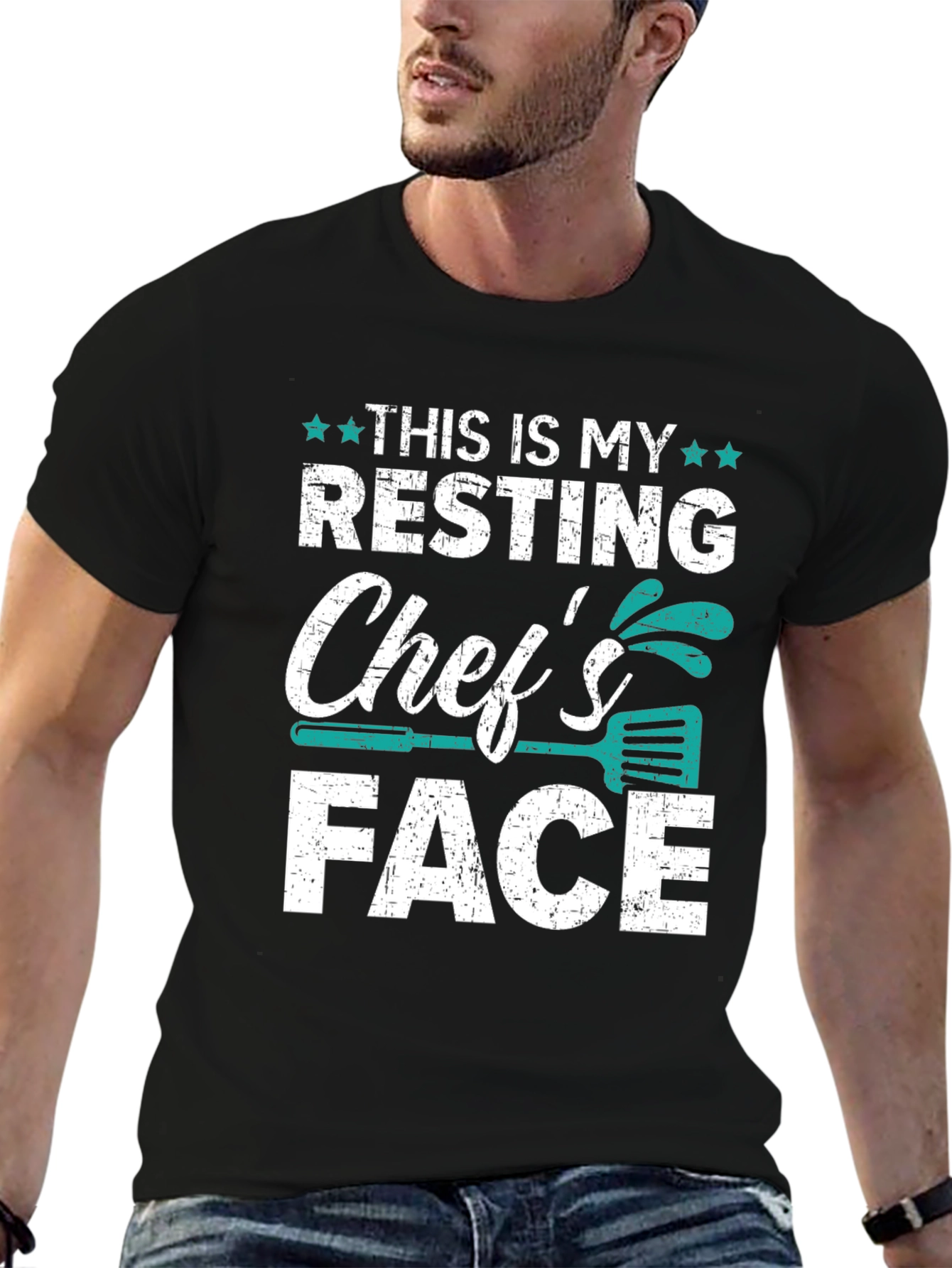 Black Resting Chef's Face Graphic T-Shirt view 6