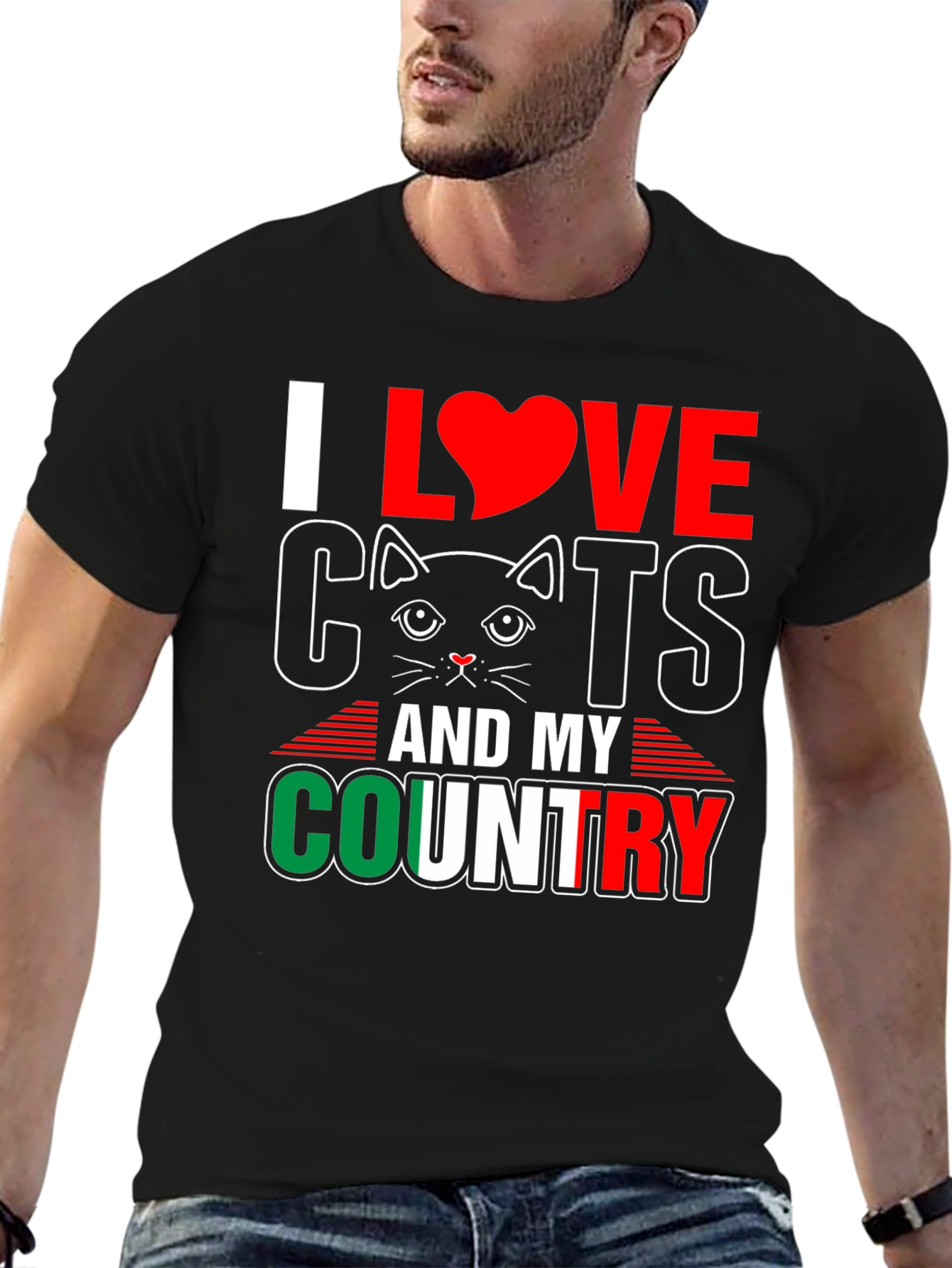 Black I Love Cats and My Country T-Shirt view 6