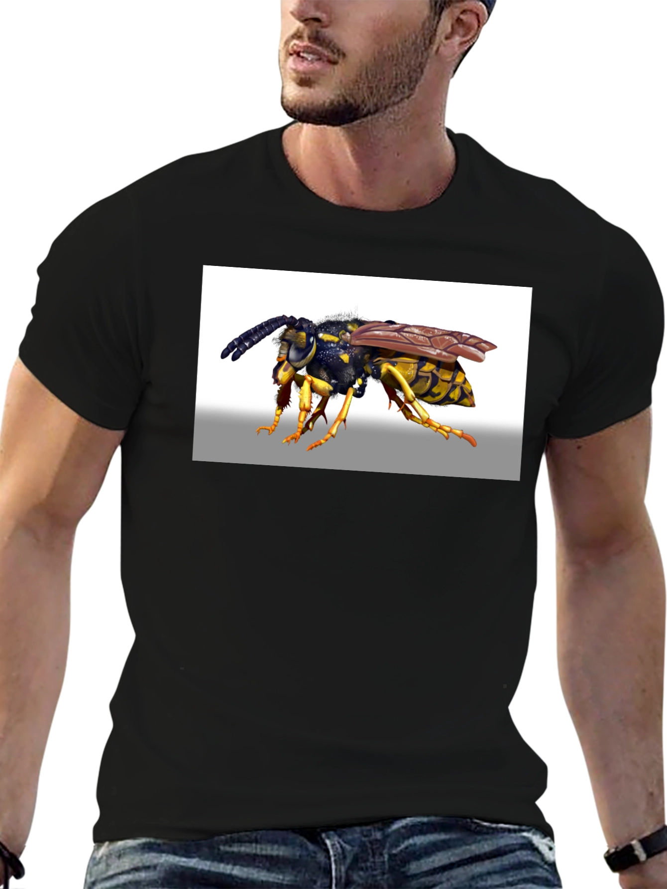 Black Wasp Graphic T-Shirt - Black Cotton Tee view 6