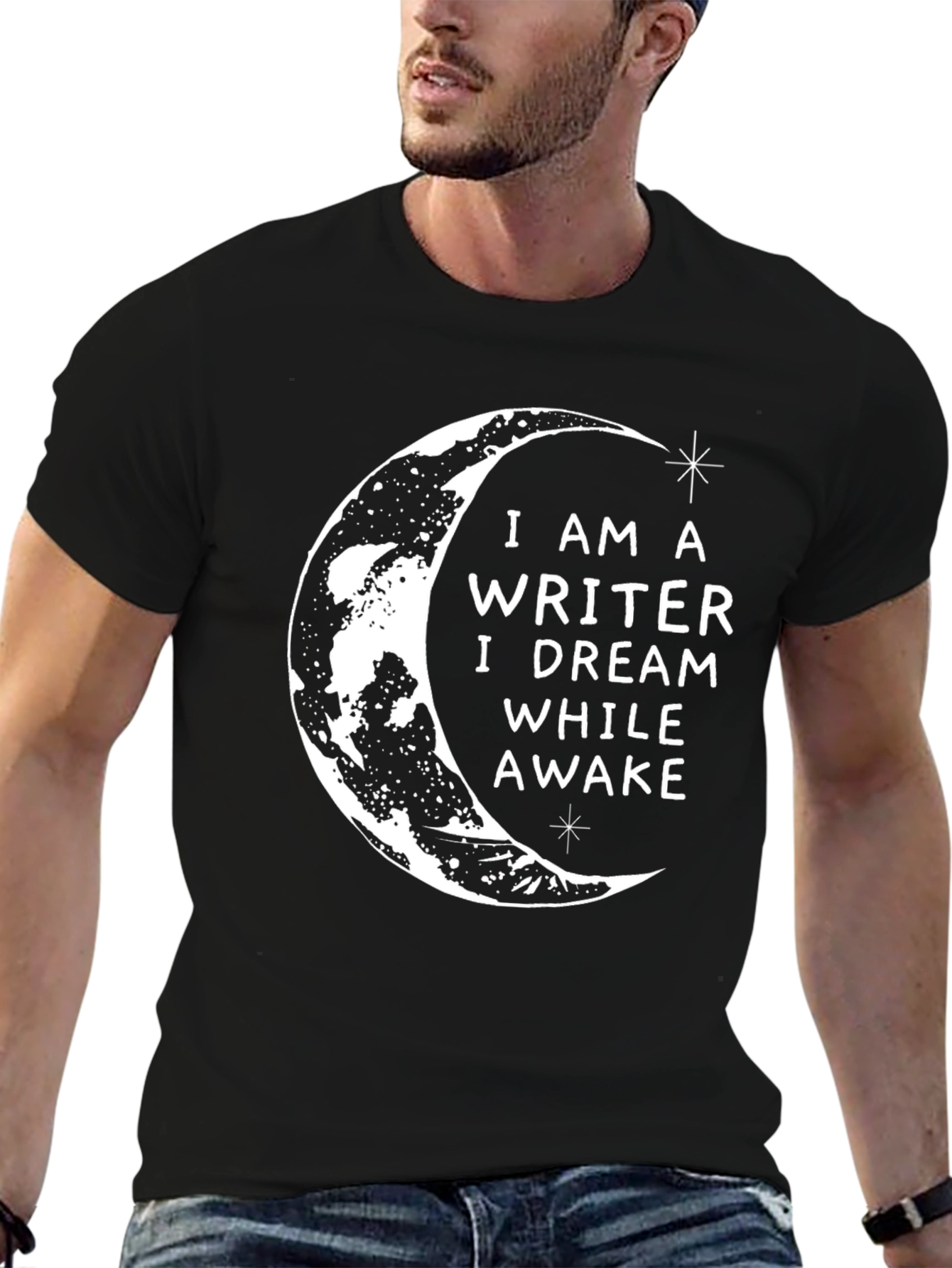 Black Writer Dreamer Graphic Tee - Black Crescent Moon T-Shirt view 6
