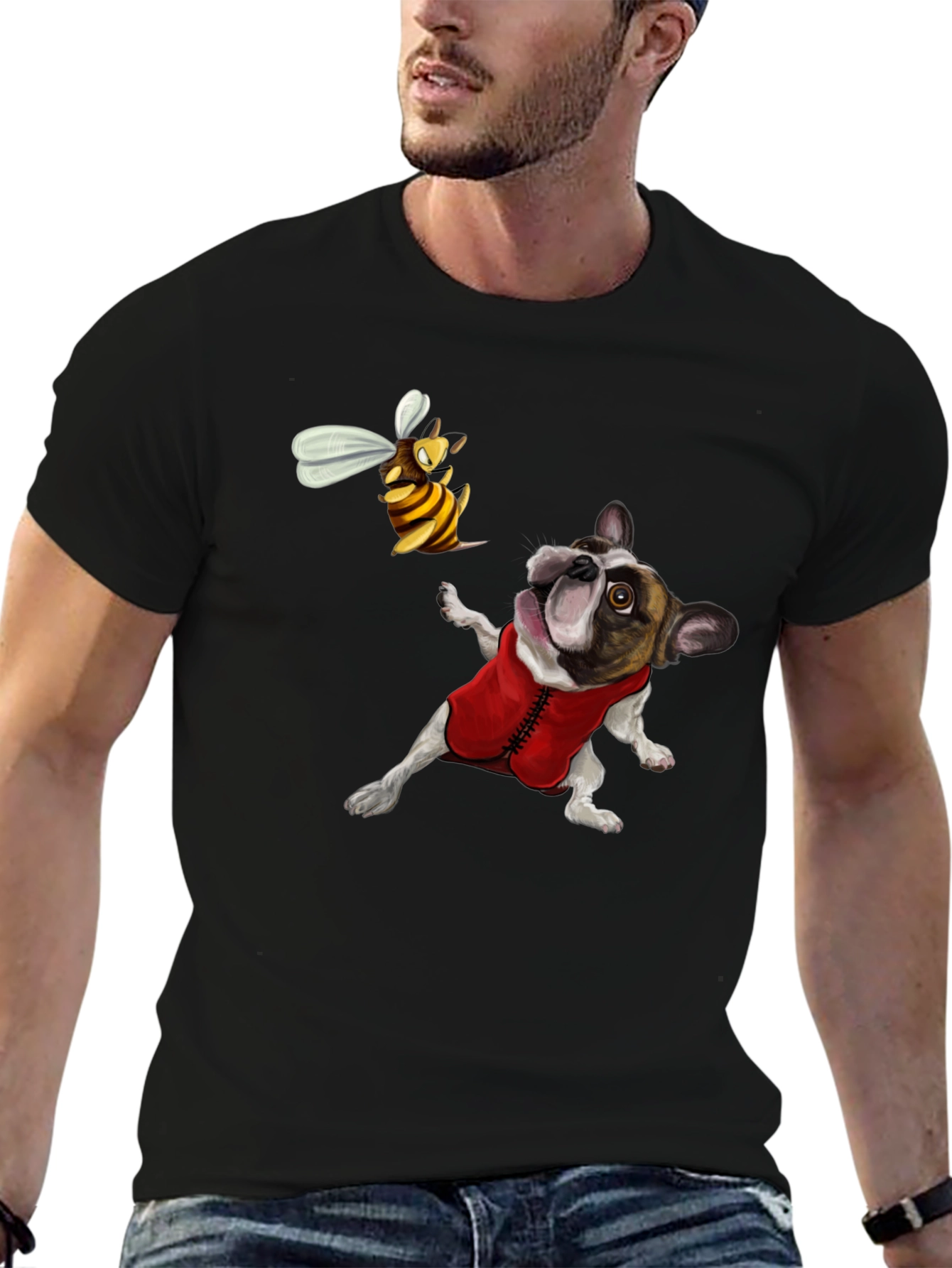 Black Dog & Bee Graphic Tee - Novelty T-Shirt view 6