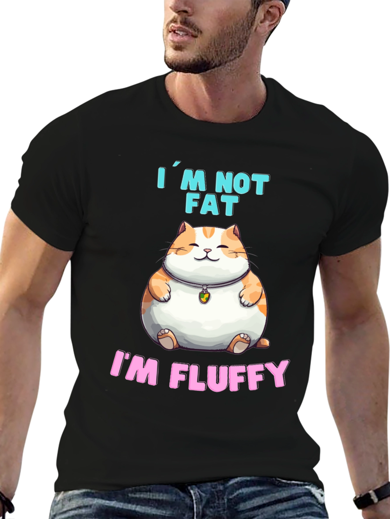 Black I'm Not Fat, I'm Fluffy T-Shirt view 6