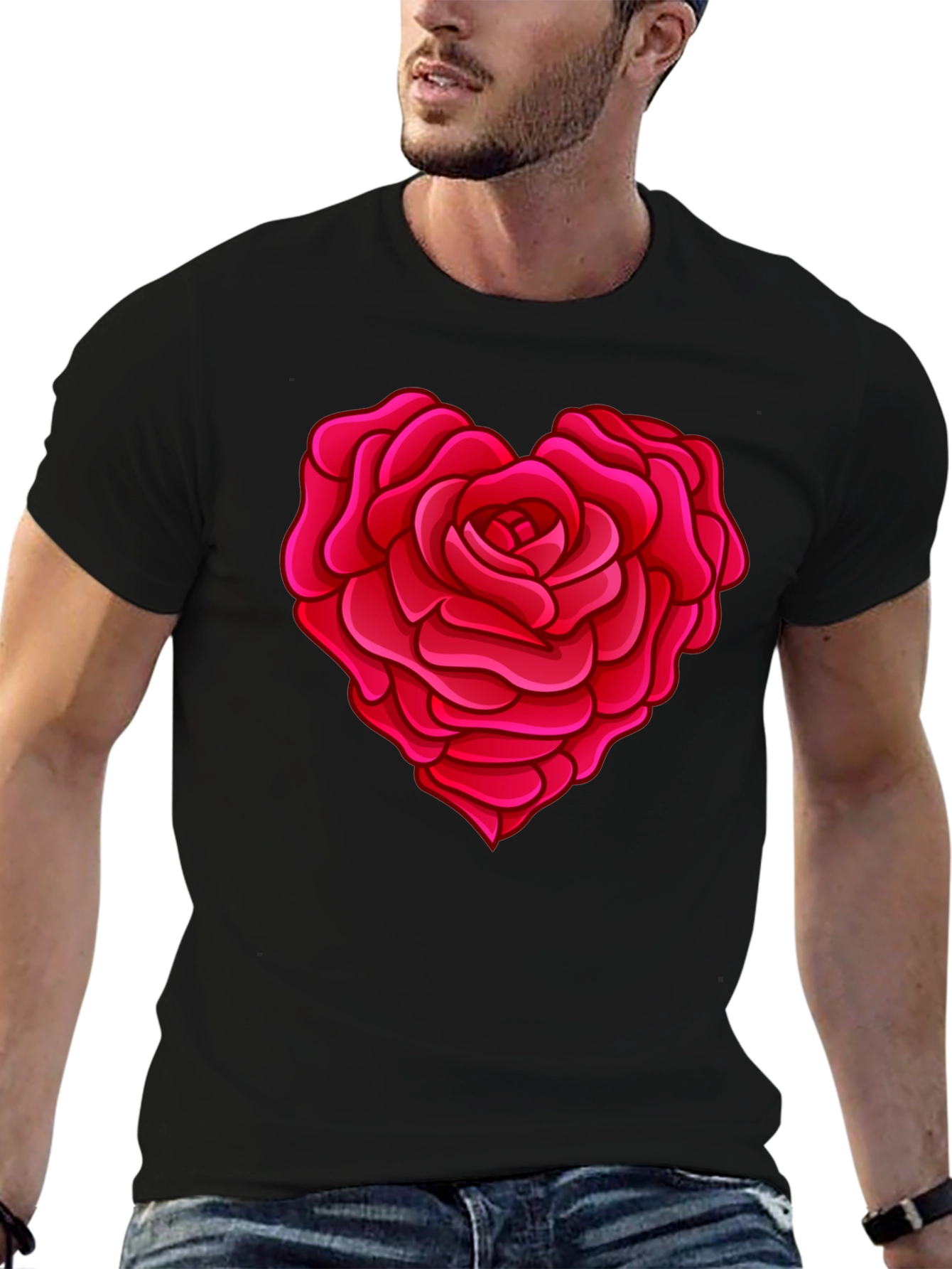 Black Rose Heart Graphic T-Shirt - Stylish Black Tee view 6