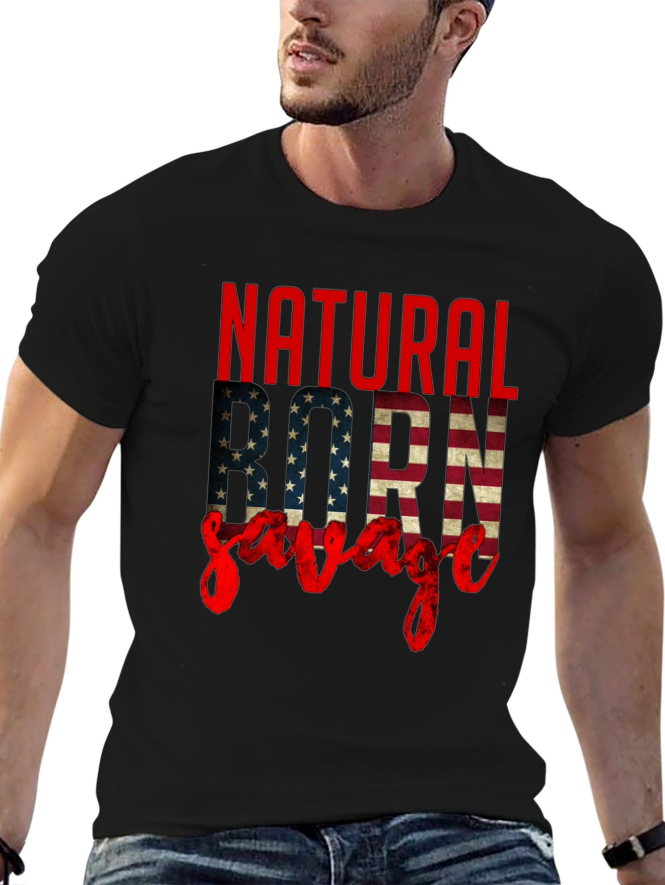 Black Natural Born Savage Graphic Tee view 6
