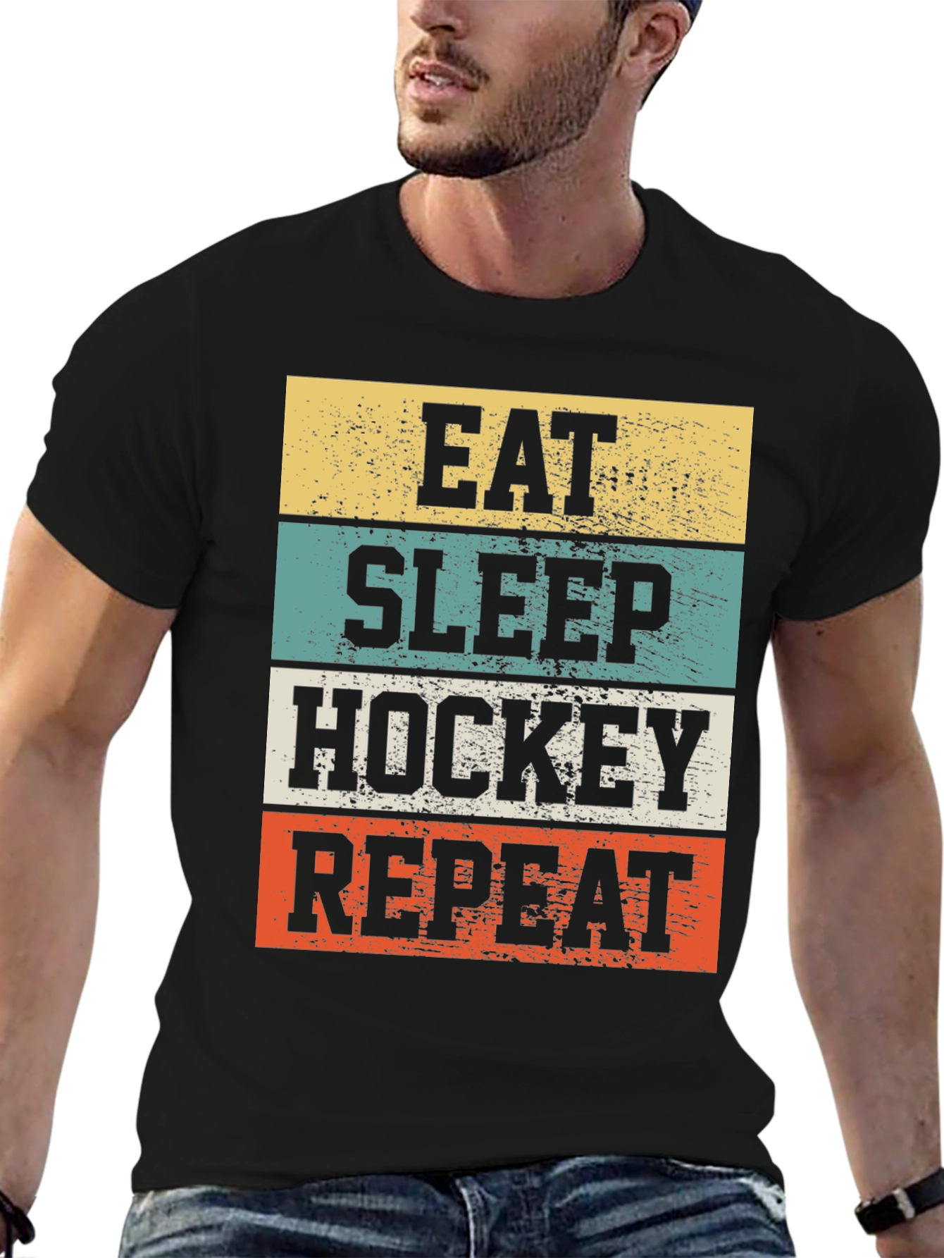 Black Eat Sleep Hockey Repeat Graphic T-Shirt view 6