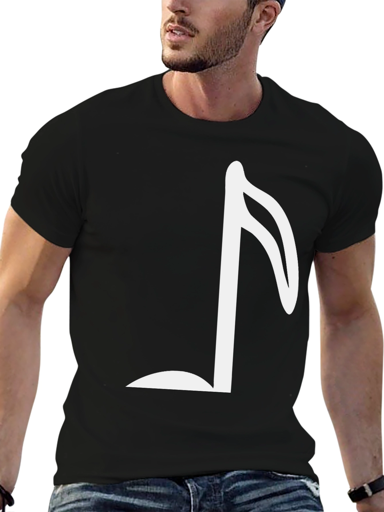 Black Musical Note Graphic Tee - Classic Black T-Shirt view 6