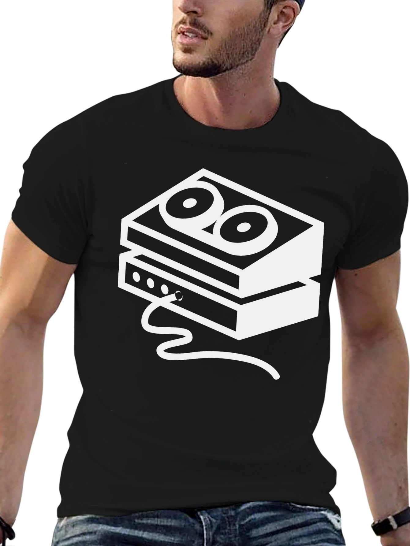 Black Retro Tape Deck Graphic Tee - Vintage Style view 6