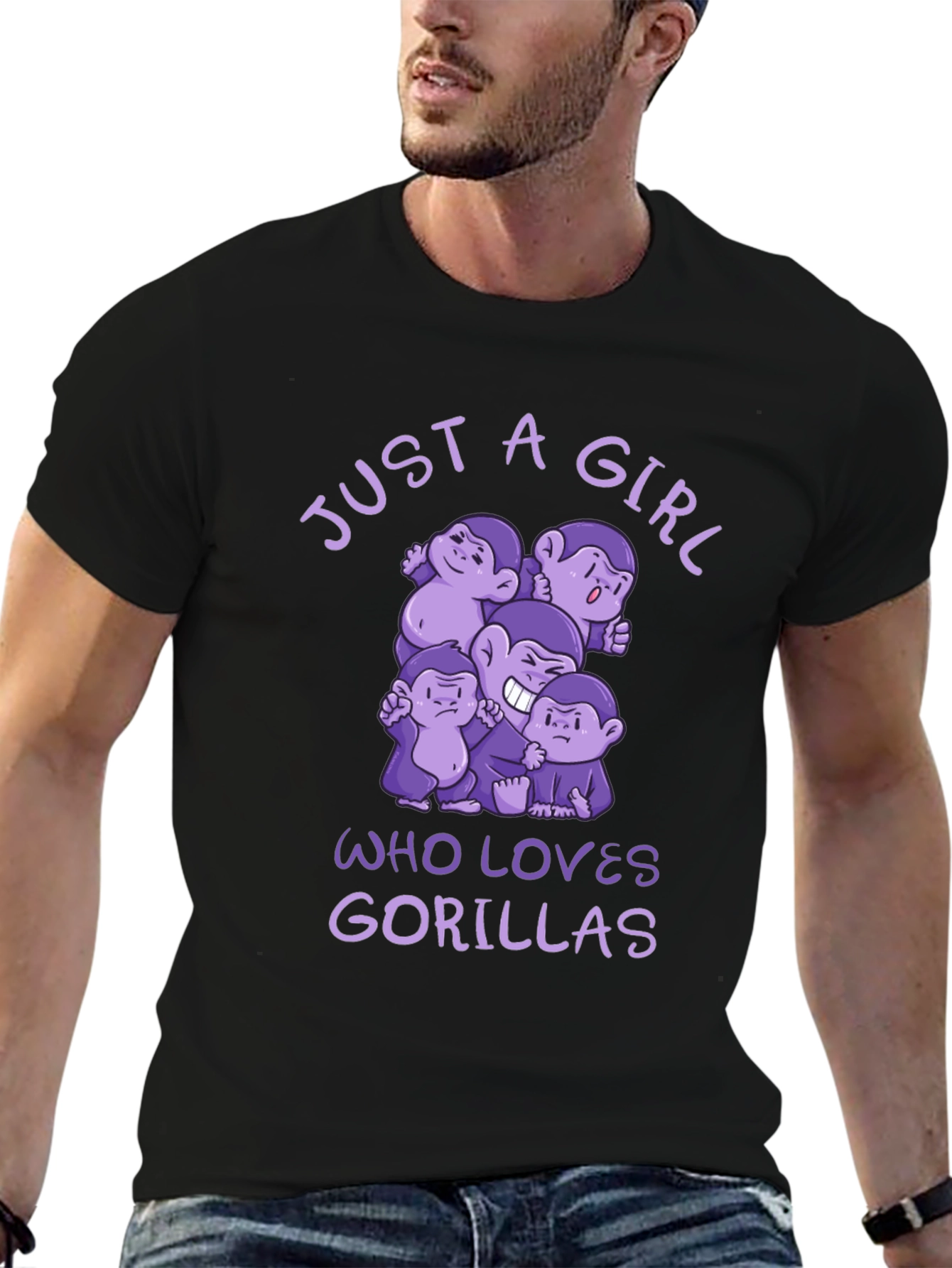 Black Just A Girl Who Loves Gorillas Black T-Shirt view 6
