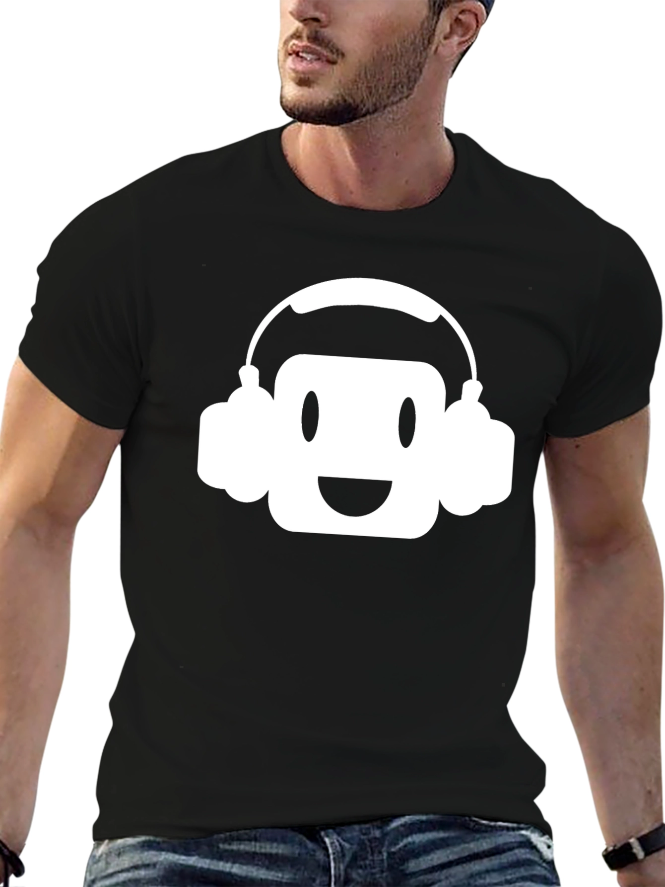Black DJ Emoji Graphic Tee - Black Cotton T-Shirt view 6