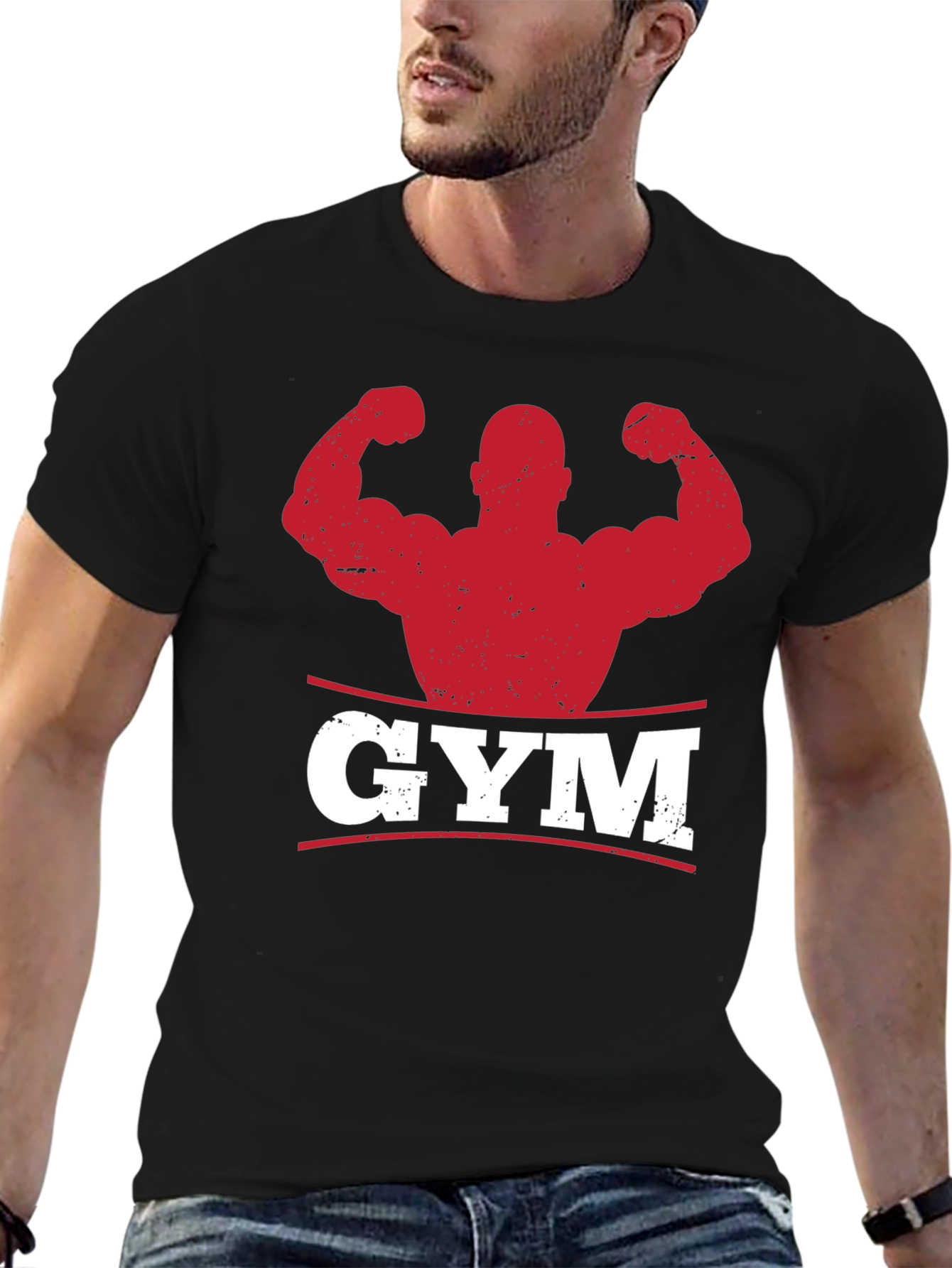 Black Gym Graphic Print Men's Black T-Shirt view 6