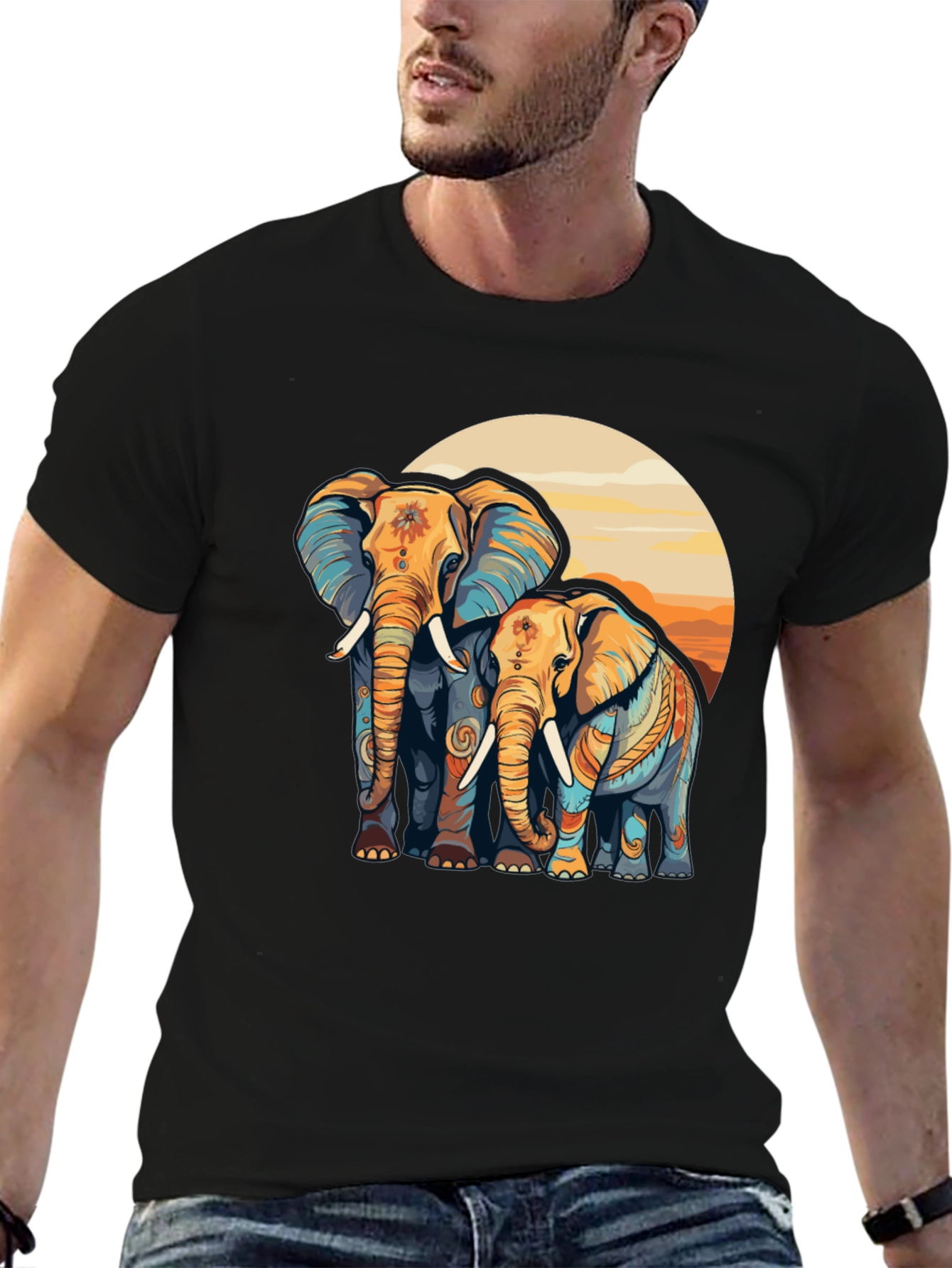 Black Elephant Sunset Graphic Tee - Stylish Comfort view 6