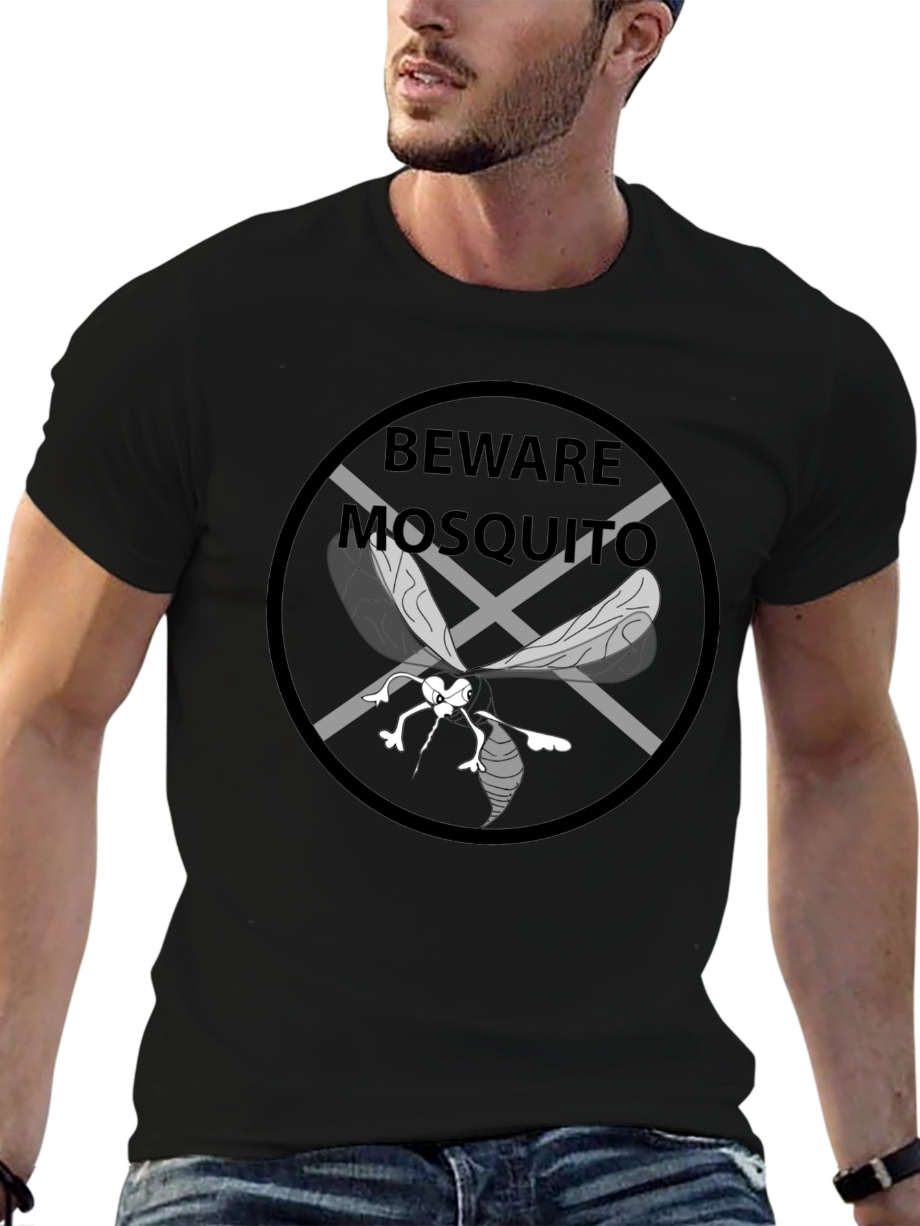 Black Beware Mosquito Graphic Tee - Black Cotton T-Shirt view 6