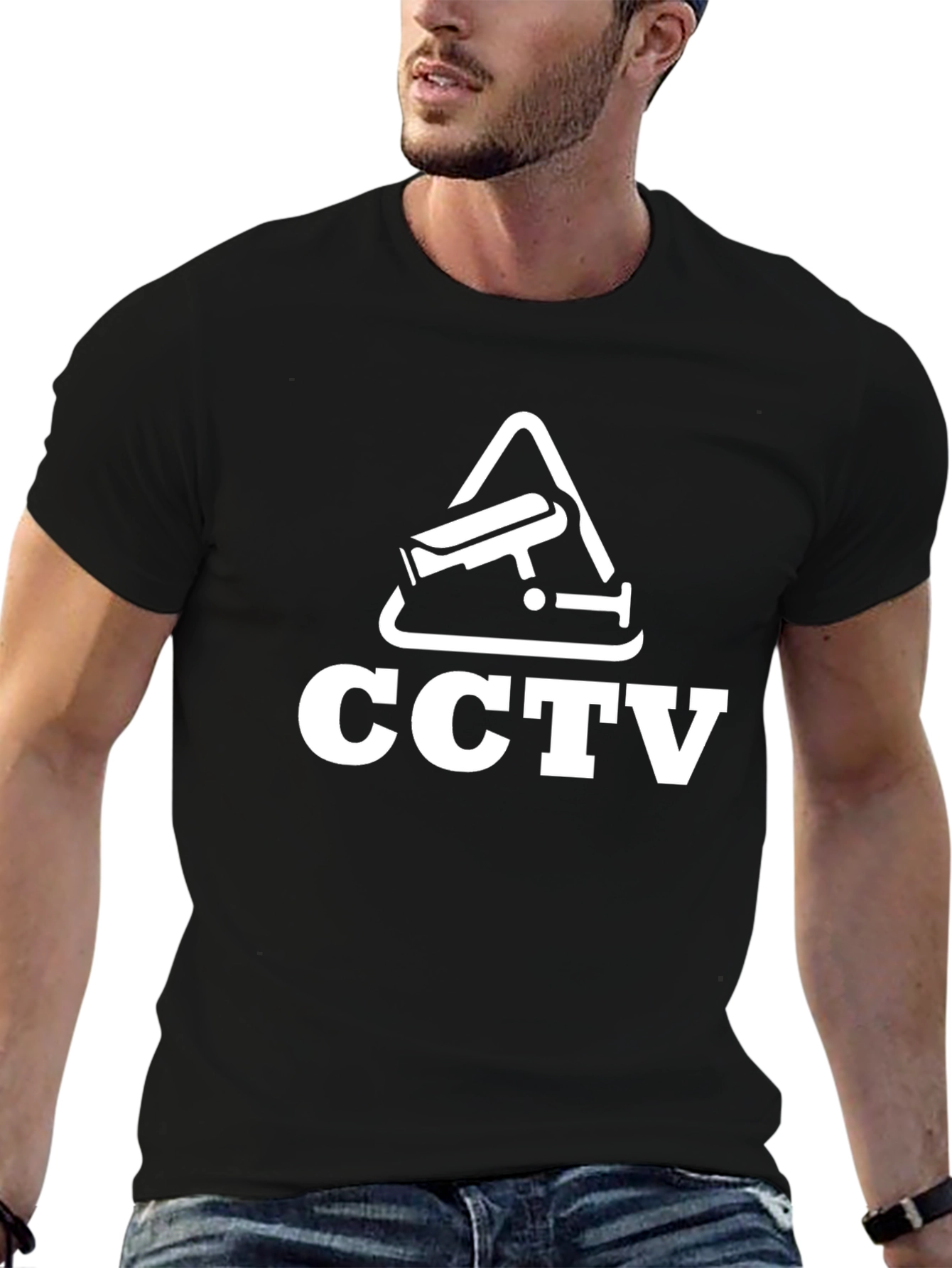 Black CCTV Surveillance Graphic Tee - Black Cotton T-Shirt view 6