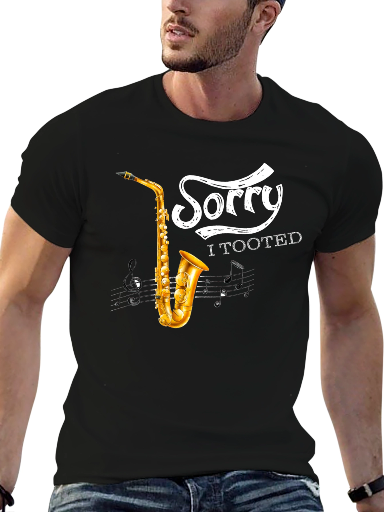 Black Saxophone 'Sorry I Tooted' Graphic Tee view 6