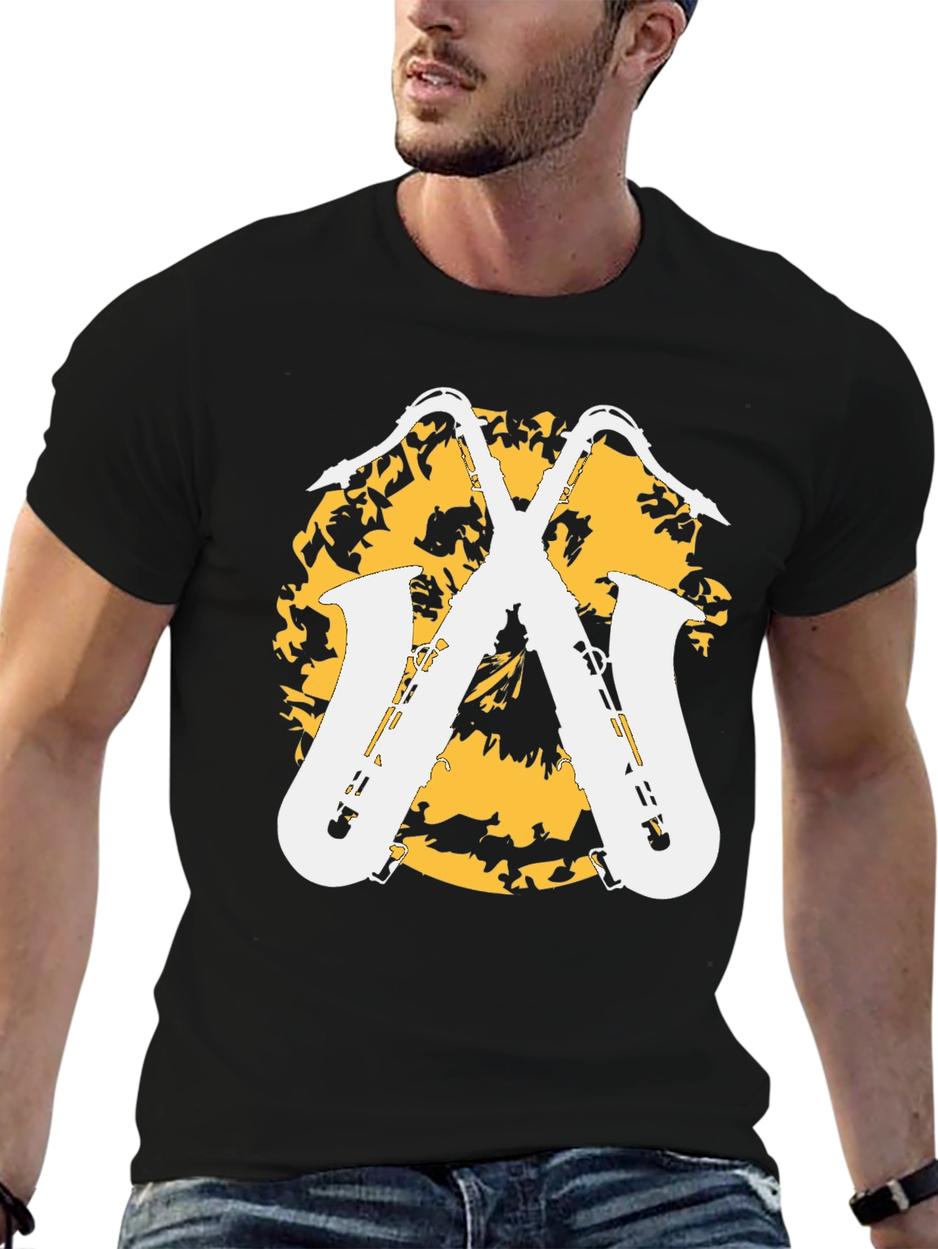 Black Saxophone Graphic Tee - Stylish Music Lover's Shirt view 6