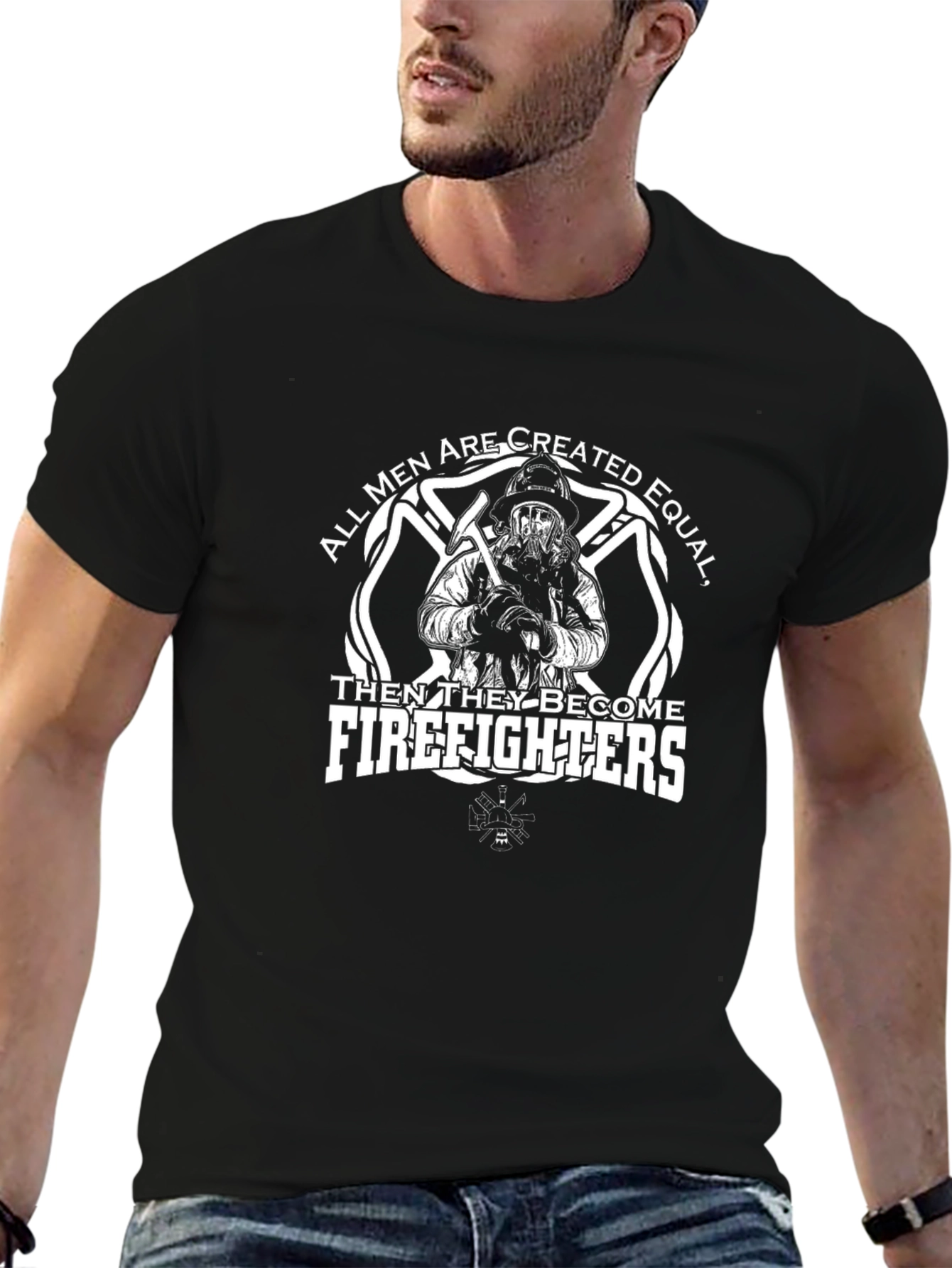 Black Firefighter T-Shirt - All Men Created Equal view 6