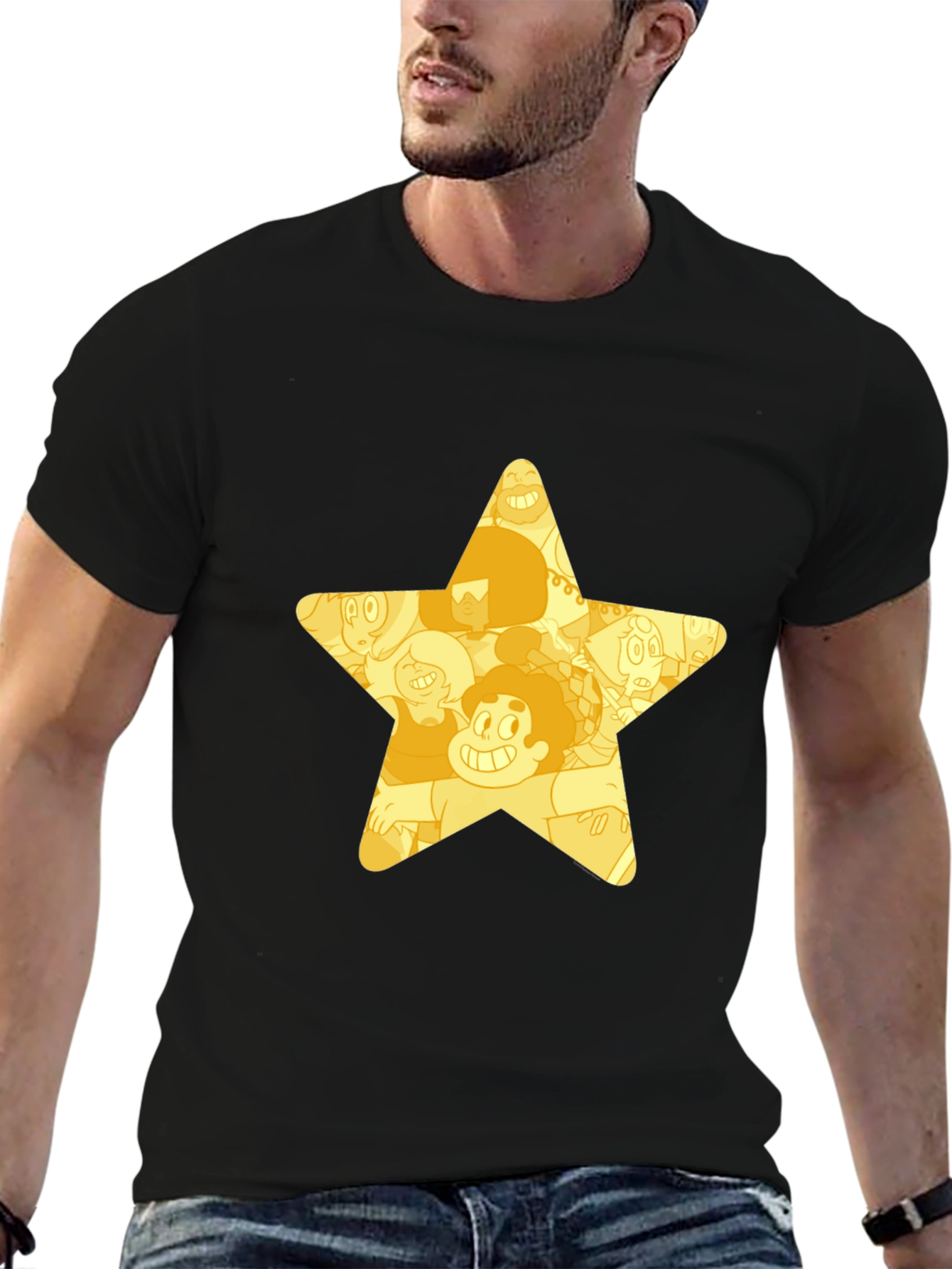 Black Star Cartoon Character Black T-Shirt view 6