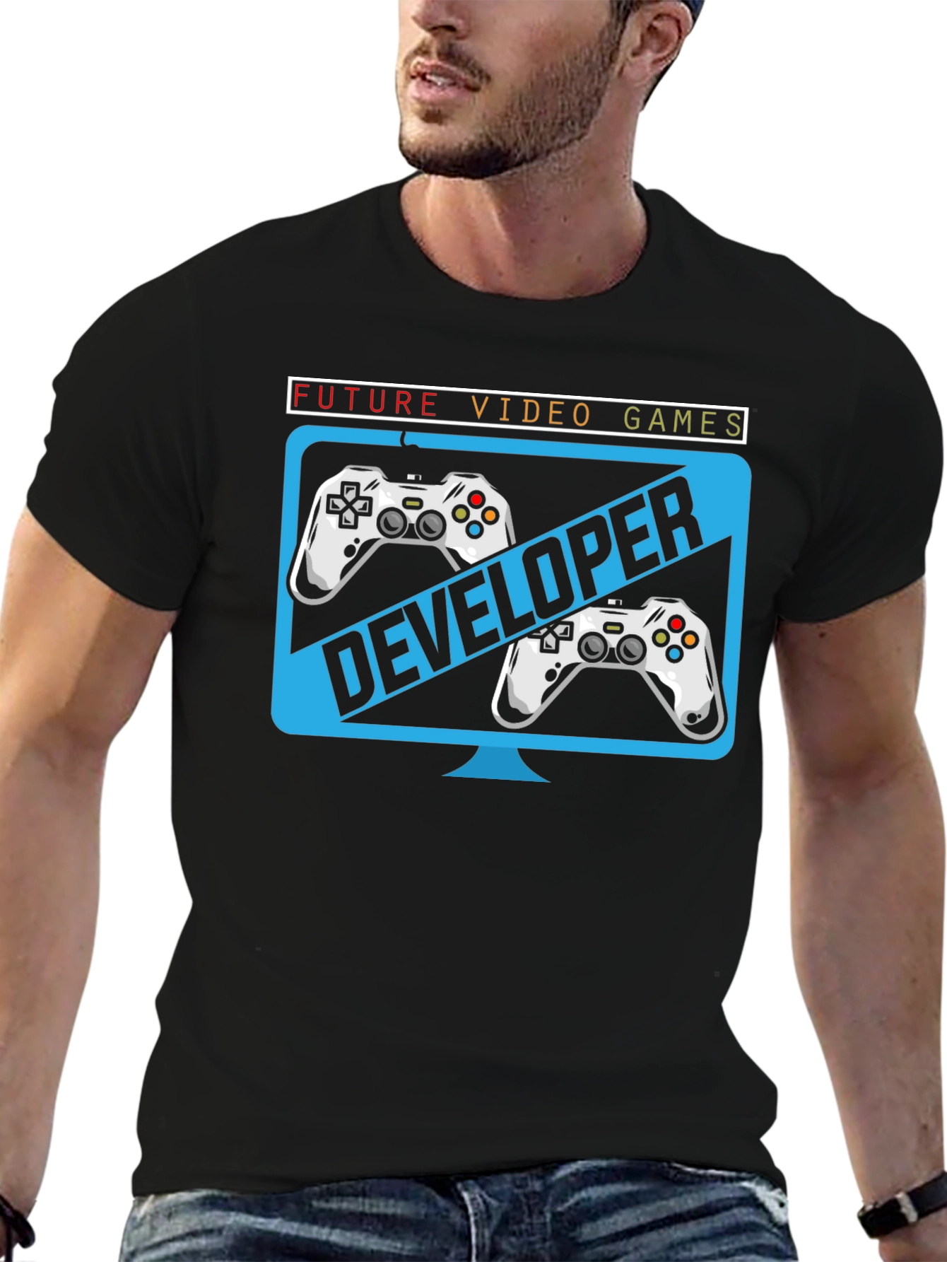 Black Future Video Game Developer T-Shirt view 6