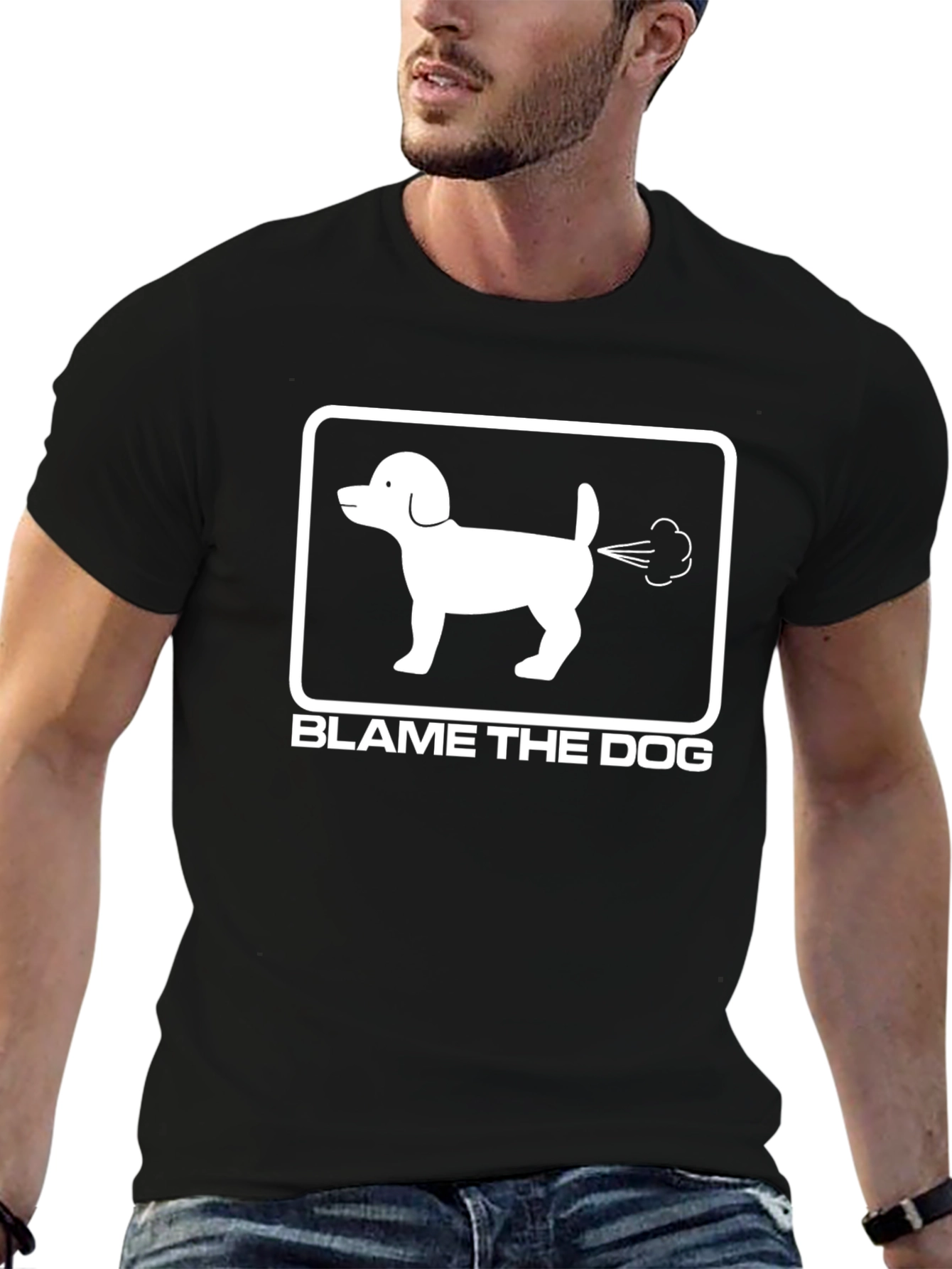 Black Blame the Dog T-Shirt - Funny Graphic Tee view 6