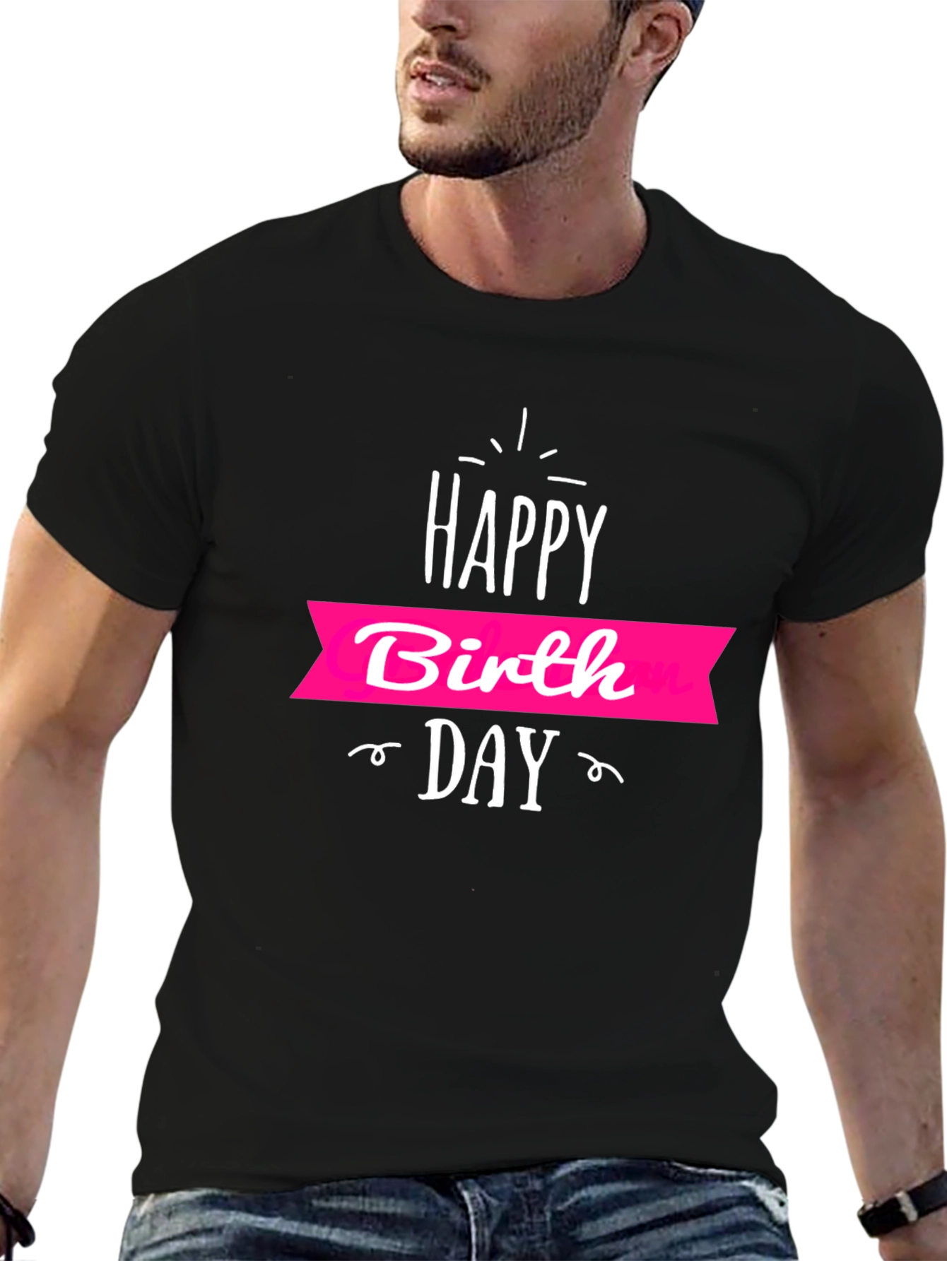Black Happy Birthday Graphic Print T-Shirt view 6